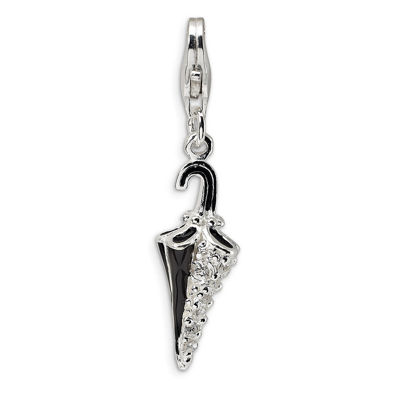 3-D Enameled &amp; Synthetic Diamond Parasol Charm Sterling Silver QCC195