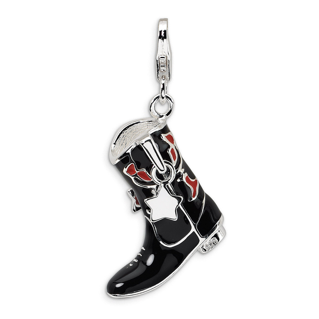 Black/Red Enameled Cowboy Boot Charm Sterling Silver QCC205 by Amore La Vita, MPN: QCC205, 88395733…