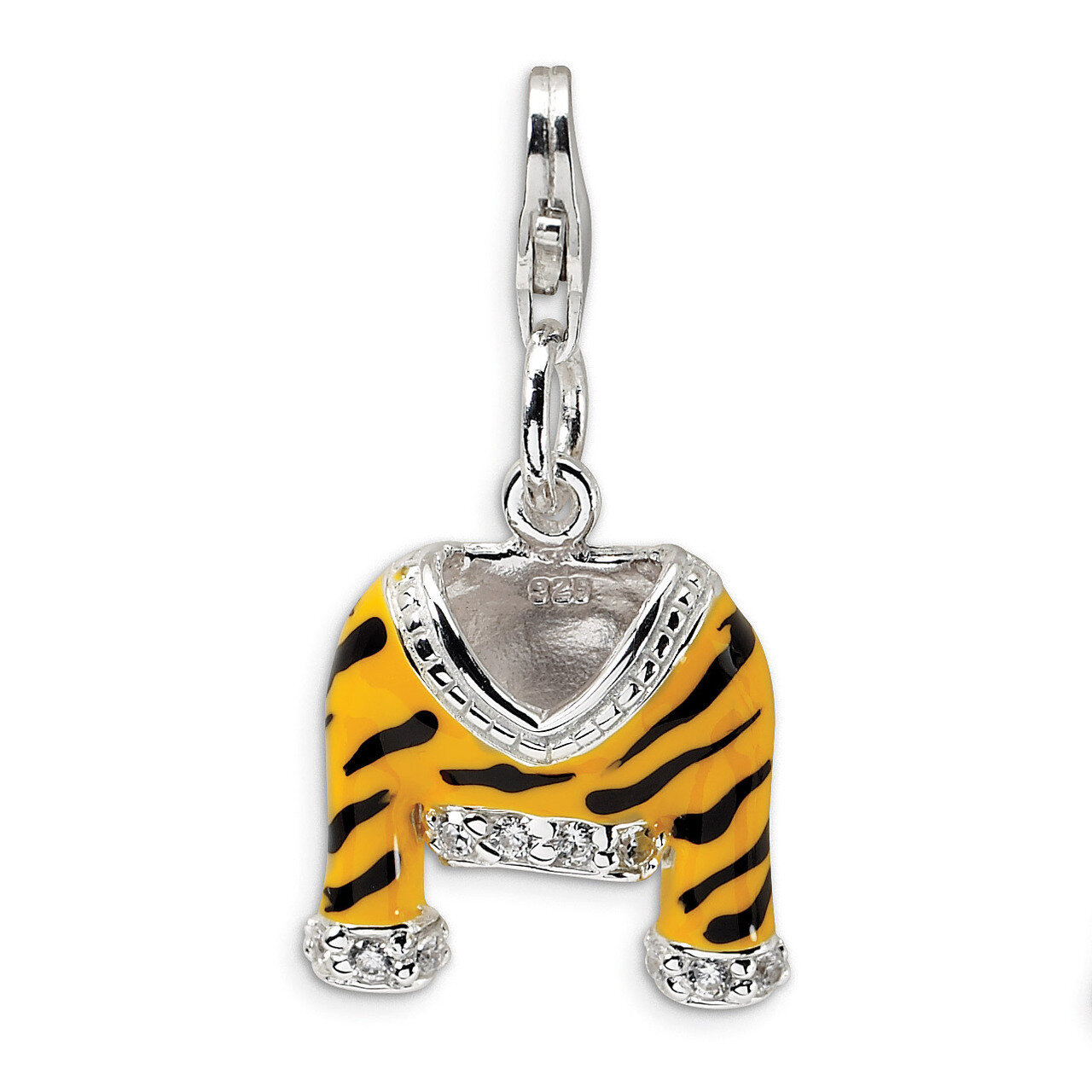 Polished Enamel Tiger Jacket Charm Sterling Silver Synthetic Diamond QCC212