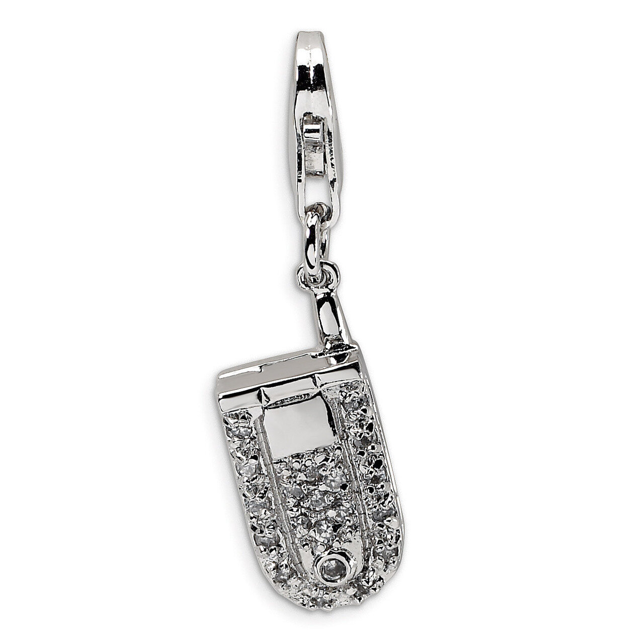 Flip Cell Phone Synthetic Diamond Charm Sterling Silver QCC232