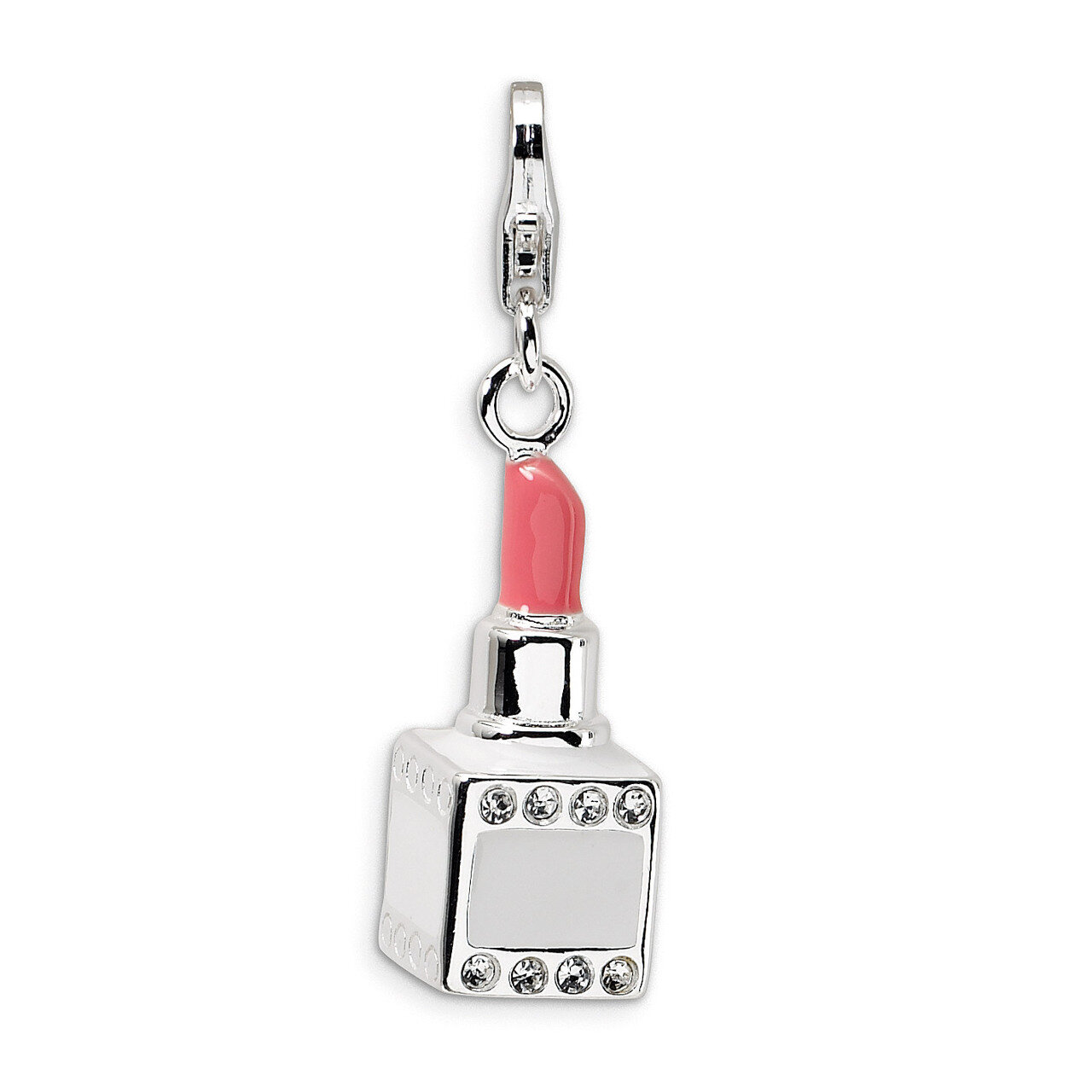 Swarovski Element Pink Lipstick with Lobster Charm Sterling Silver Enamel QCC244 by Amore La Vita, …