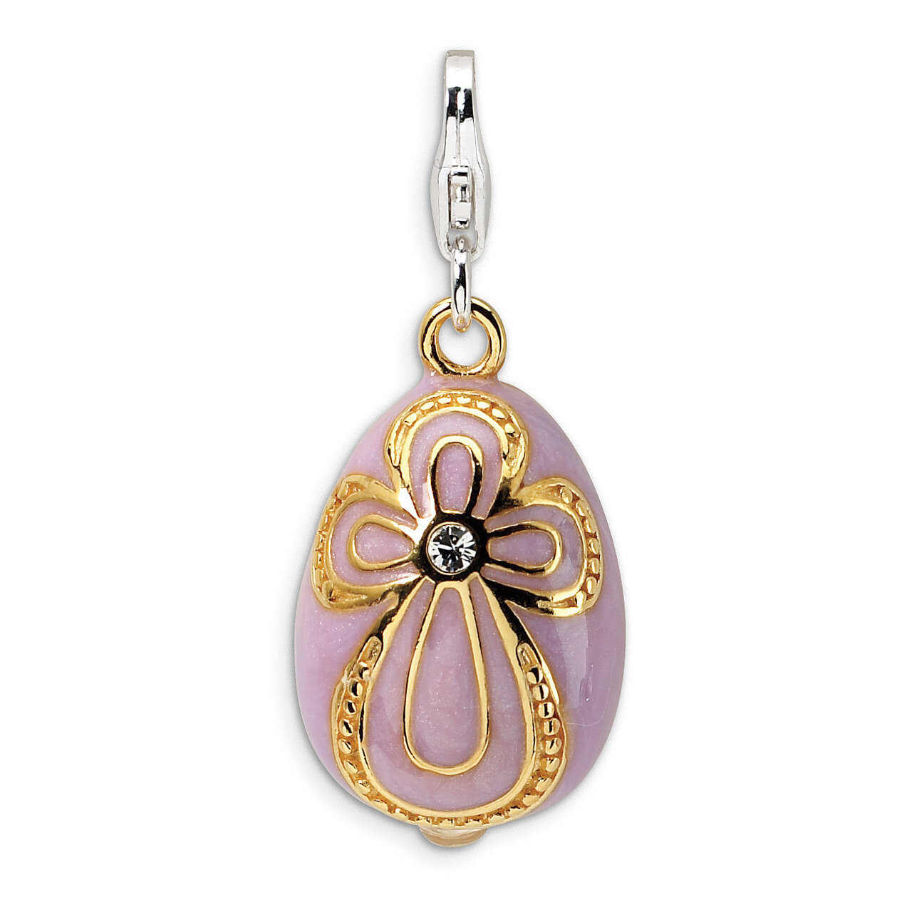 Gold-plated Swarovski Element Pink Egg with Lobster Charm Sterling Silver QCC264 by Amore La Vita, …