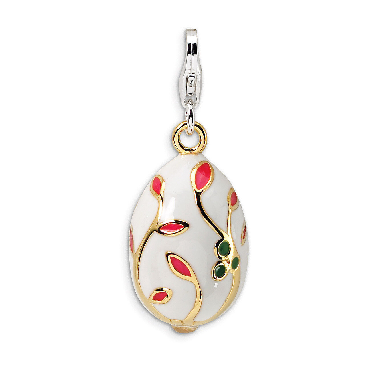 3-D Enameled Gold-plated White Egg Charm Sterling Silver QCC265
