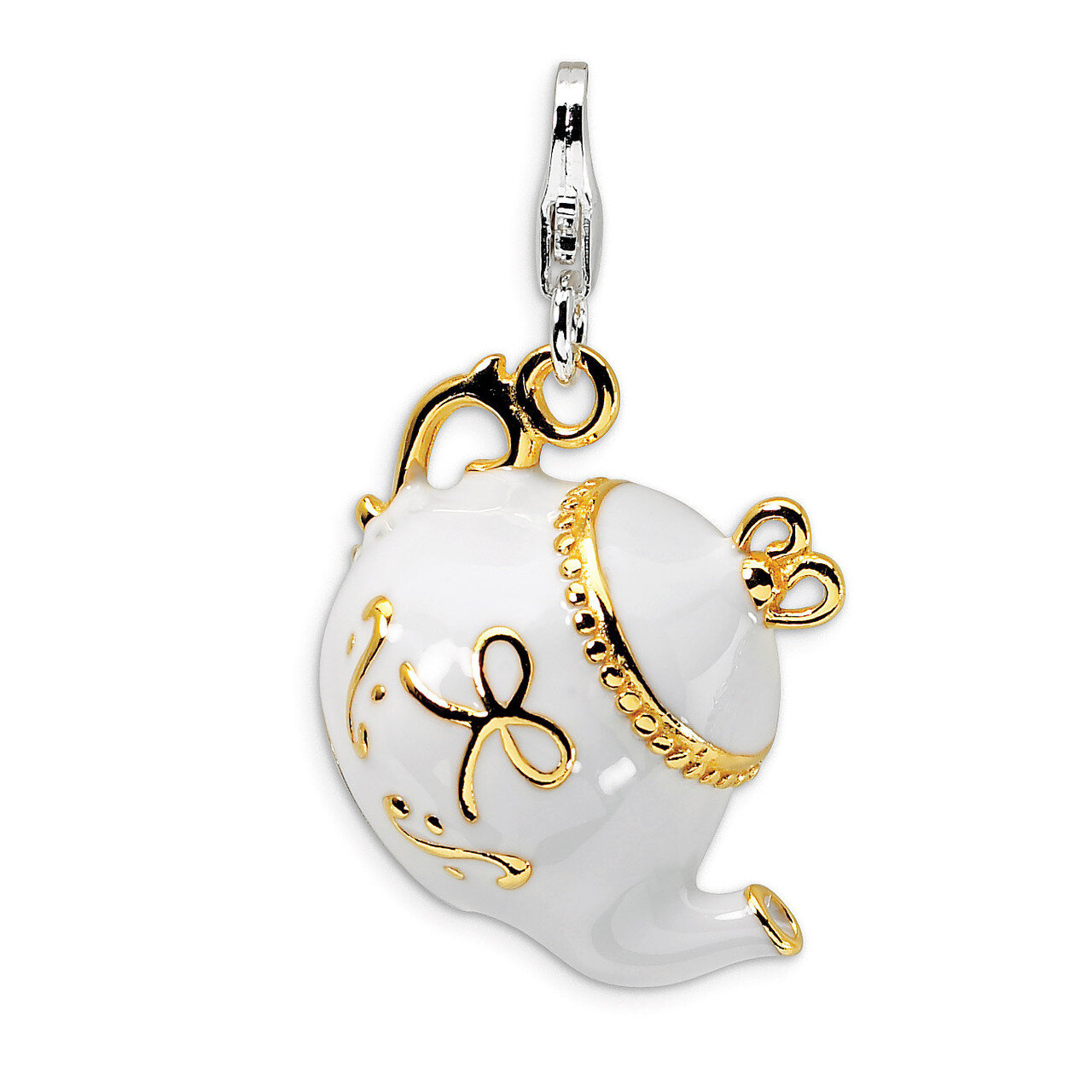Gold-plated WhiteEnameled Tea Pot Charm Sterling Silver QCC268 by Amore La Vita, MPN: QCC268, 88395…