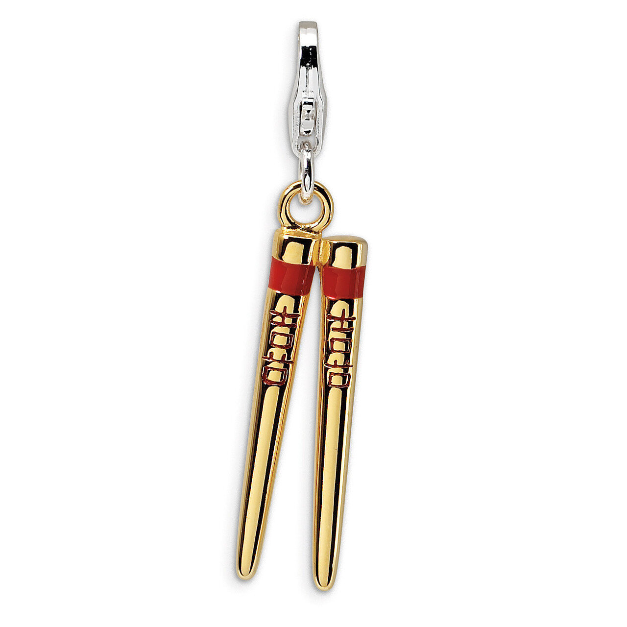 3-D Enameled Gold-plated Chopstick Charm Sterling Silver QCC273