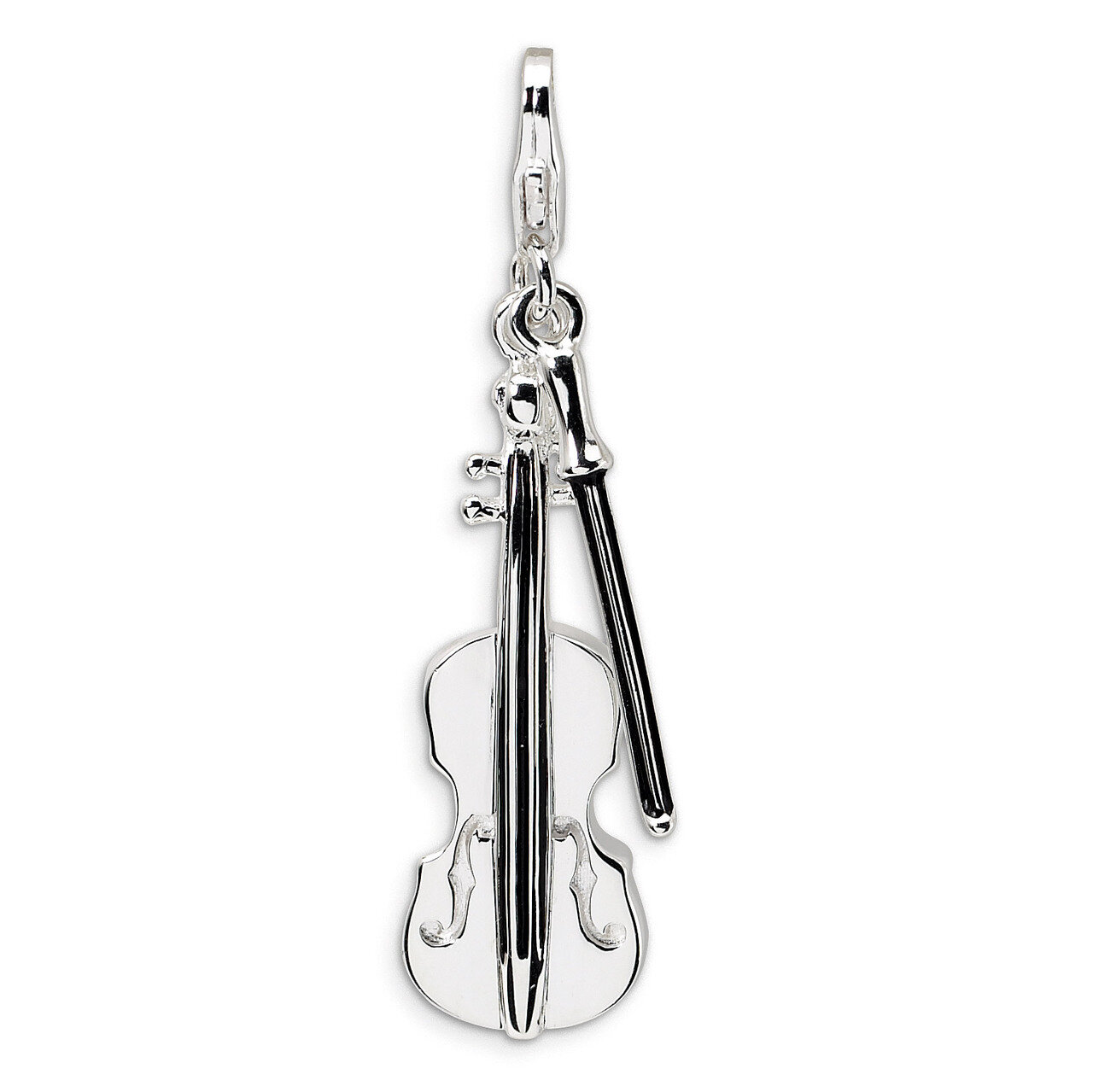 3-D Violin and Antiqued Bow Charm Sterling Silver QCC291