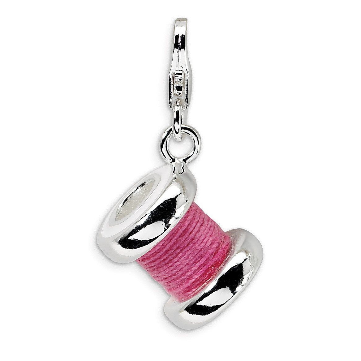 3-D Enameled Pink Spoll of Thread Charm Sterling Silver QCC296