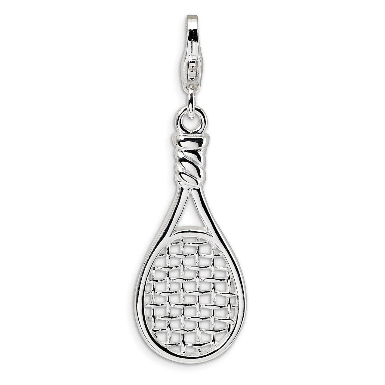 3-D Polished Tennis Racket Charm Sterling Silver QCC305 by Amore La Vita, MPN: QCC305, 883957332628