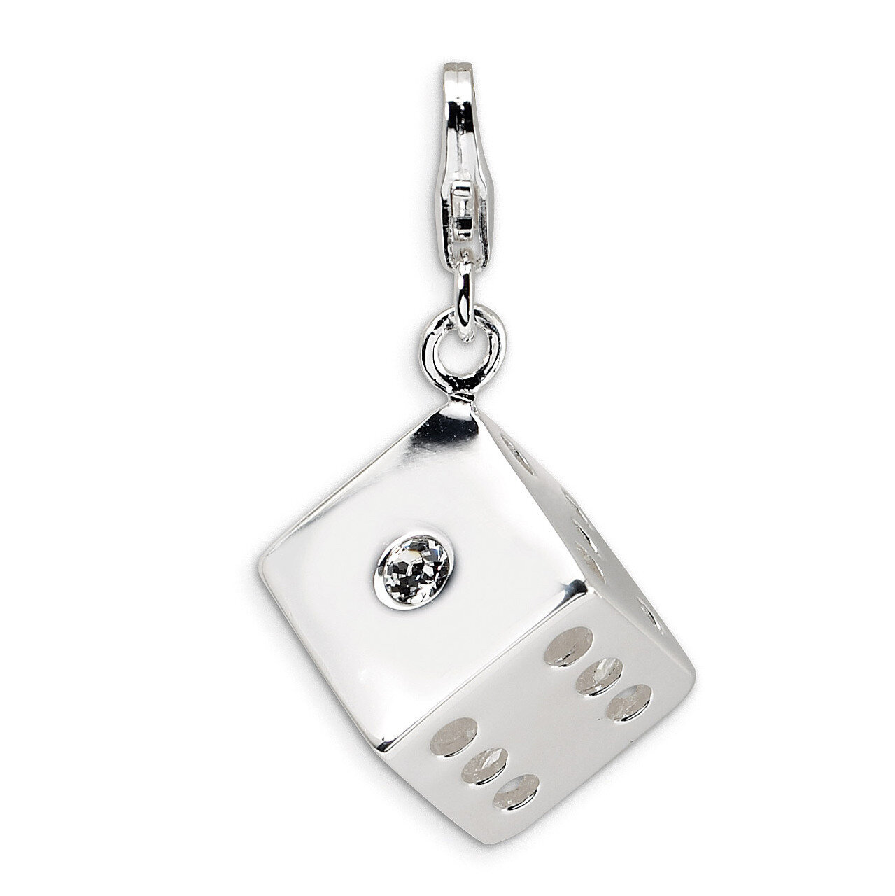 3-D Swarovski Element Die Charm Sterling Silver QCC329 by Amore La Vita, MPN: QCC329, 883957332864