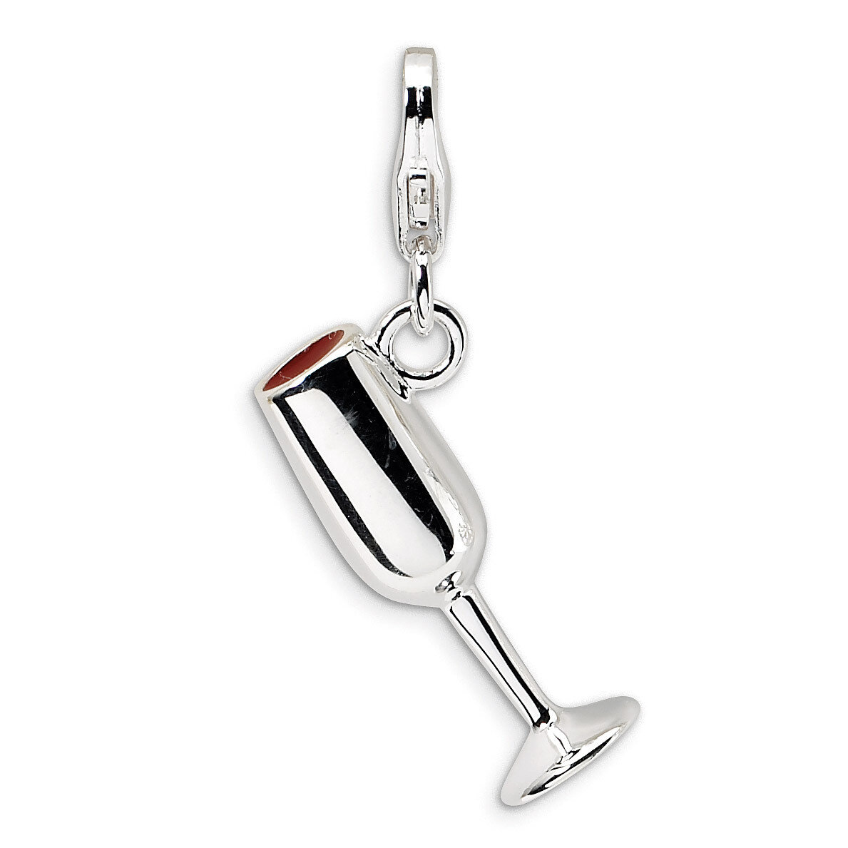 3-D Enameled Red Wine GlaCharm Sterling Silver QCC340 by Amore La Vita, MPN: QCC340, 883957332970