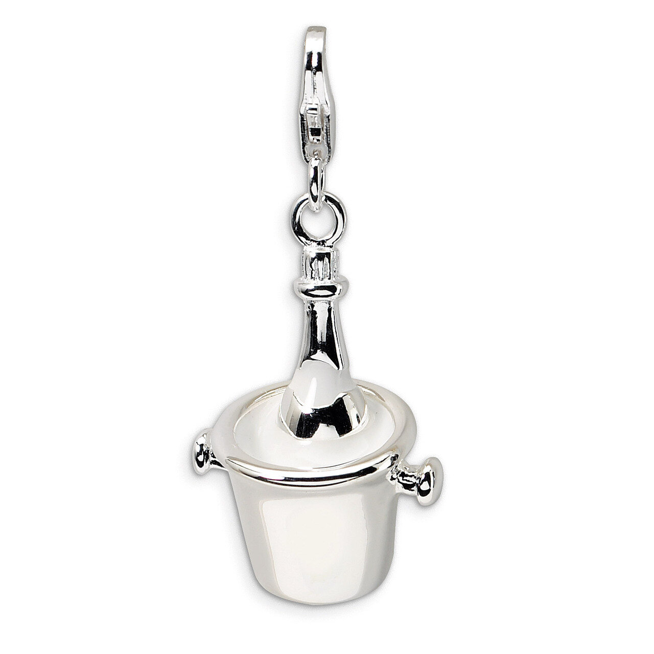 Champagne Bottle in Ice Bucket with Lobster Charm Sterling Silver Enamel QCC345