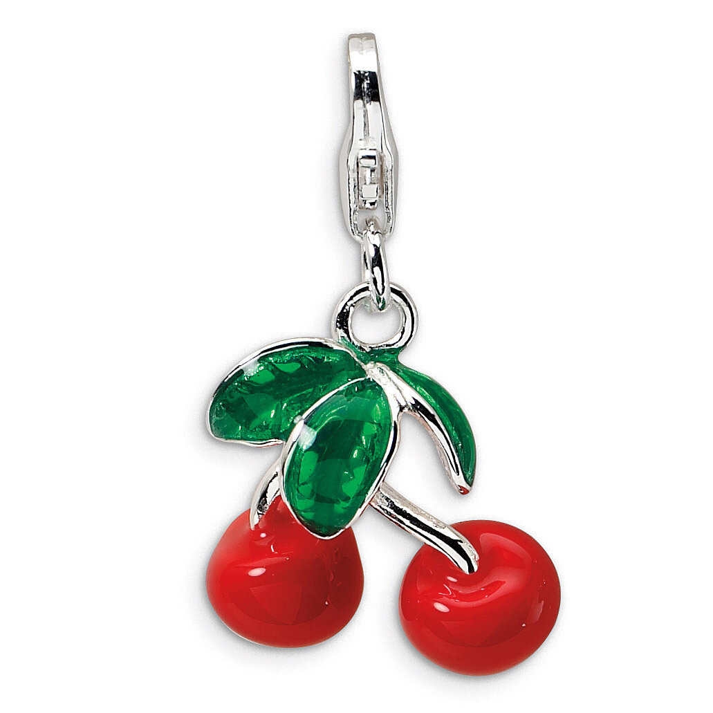 3-D Enameled Red Cherries Charm Sterling Silver QCC352 by Amore La Vita, MPN: QCC352, 883957333090