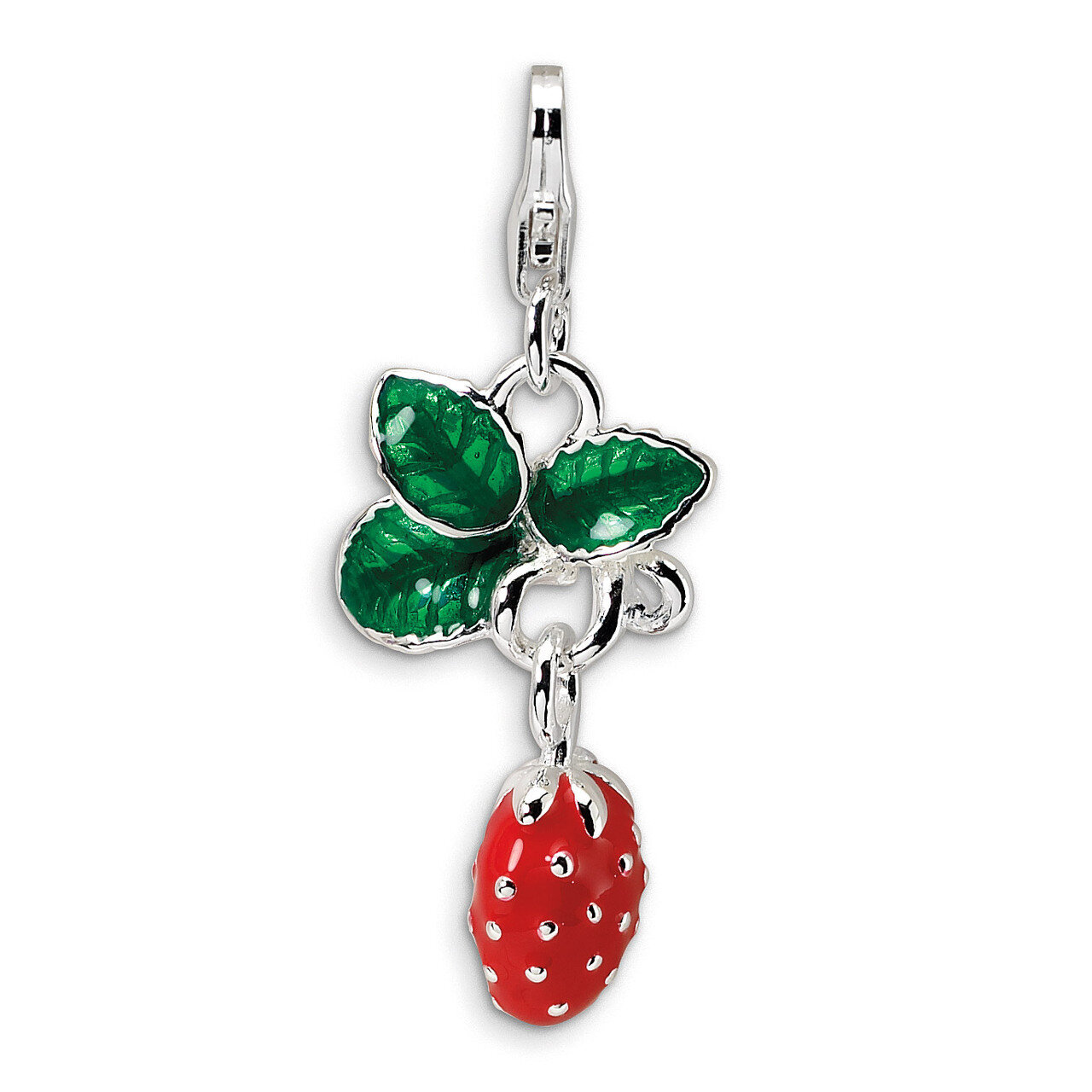 3-D Enameled Strawberry Charm Sterling Silver QCC353 by Amore La Vita, MPN: QCC353, 883957333106