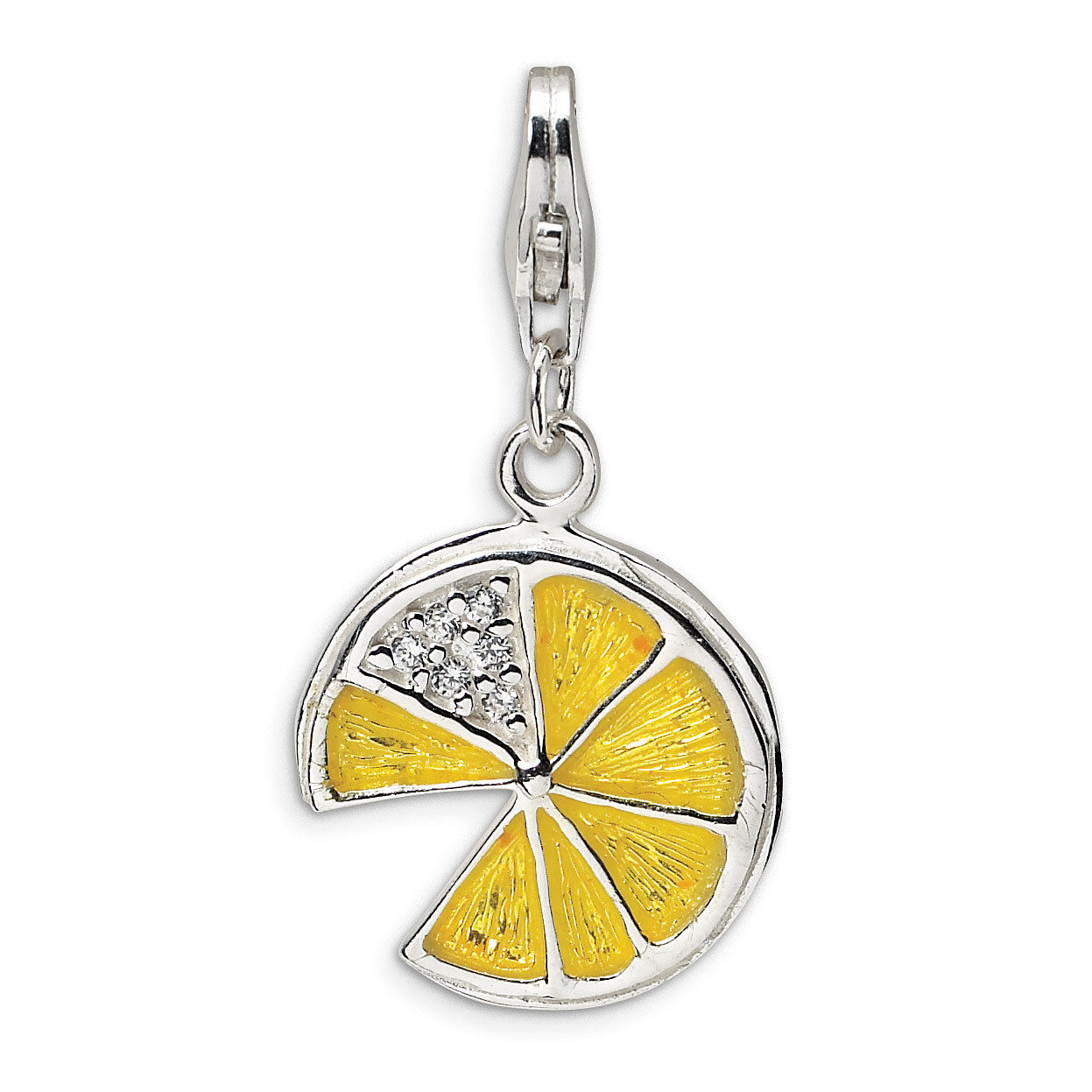3-D Yellow Enamel Lemon Wedge Charm Sterling Silver QCC354
