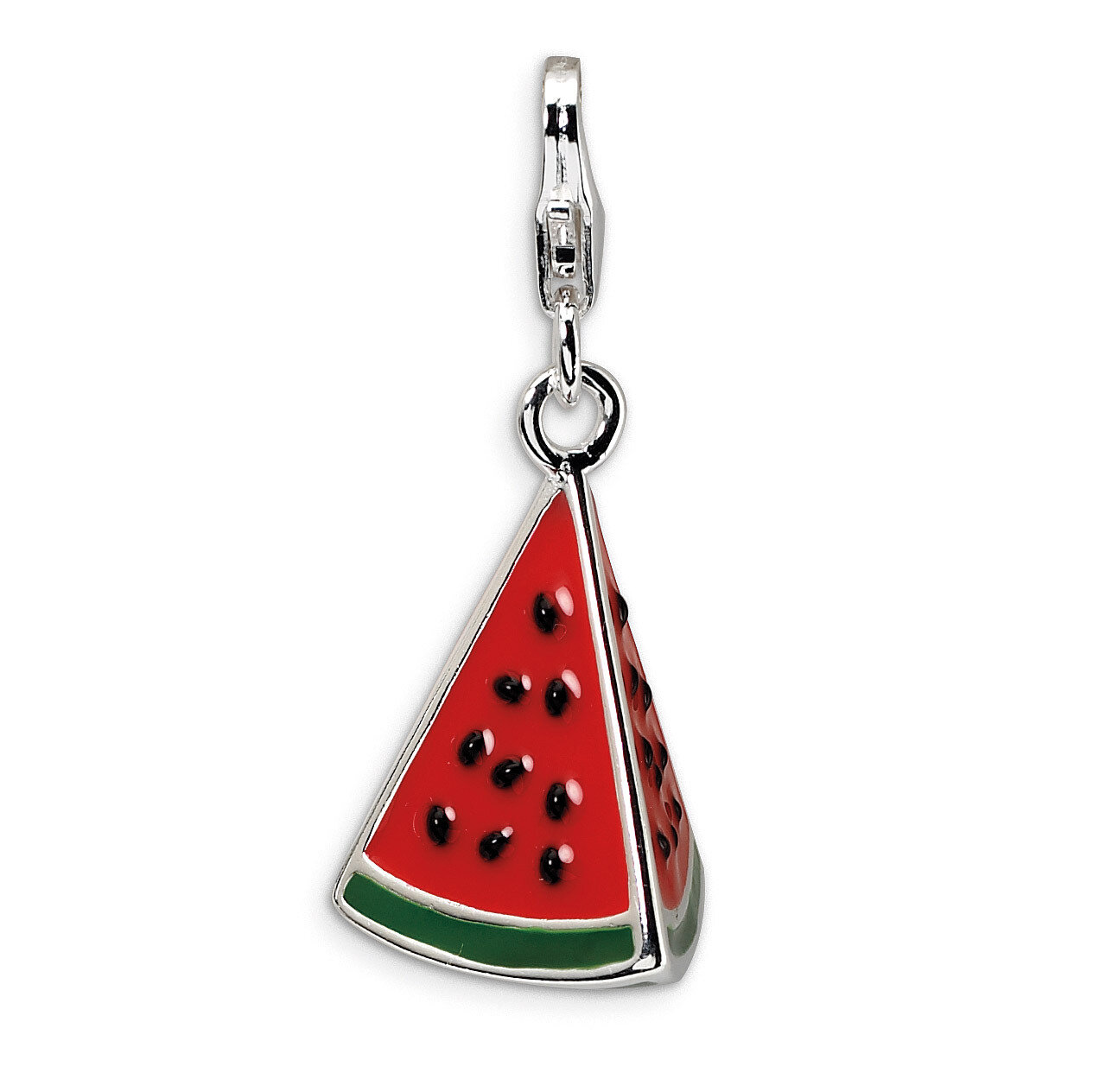 3-D Enameled Watermelon Wedge Charm Sterling Silver QCC359