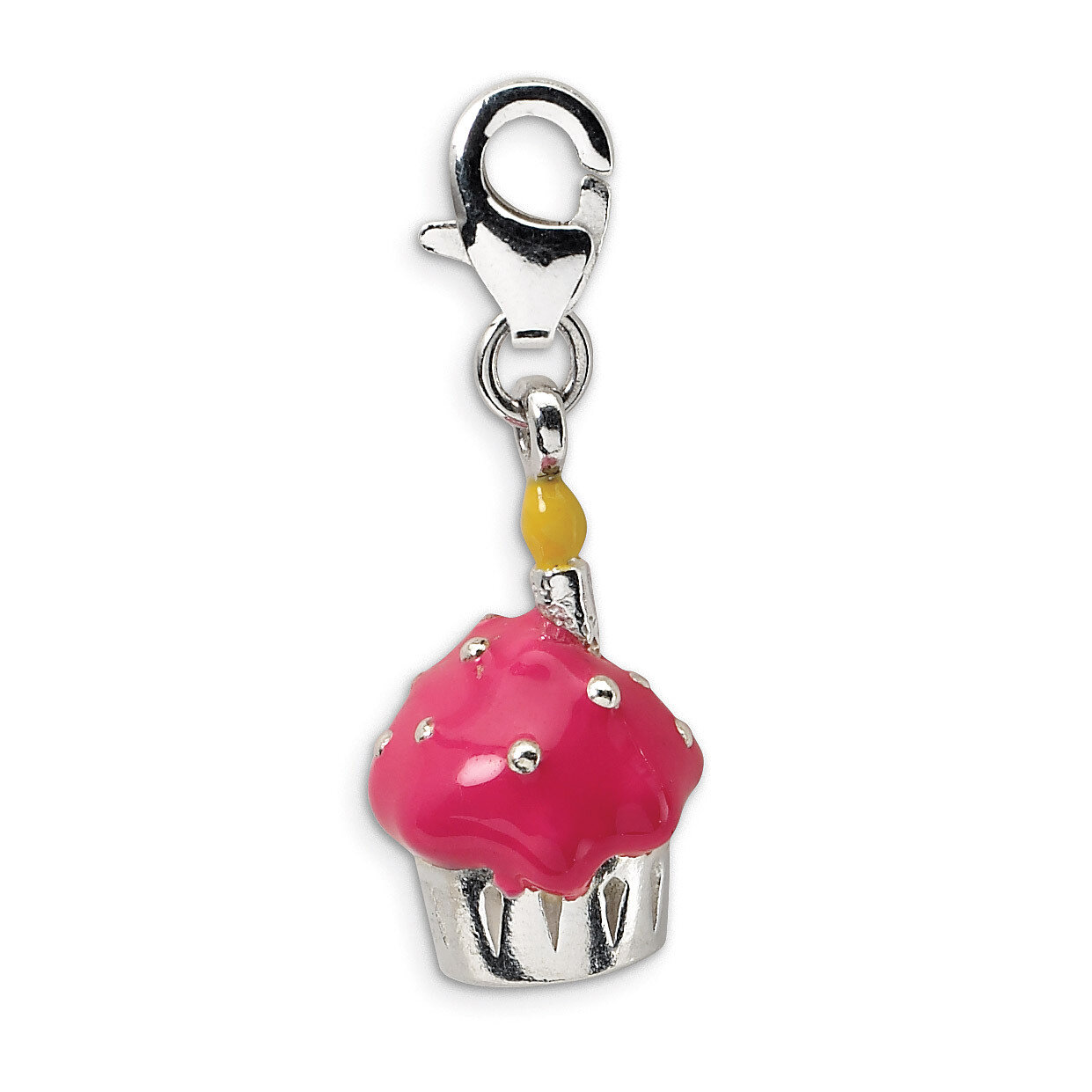 3-D Enameled Cupcake & Candle Charm Sterling Silver QCC364