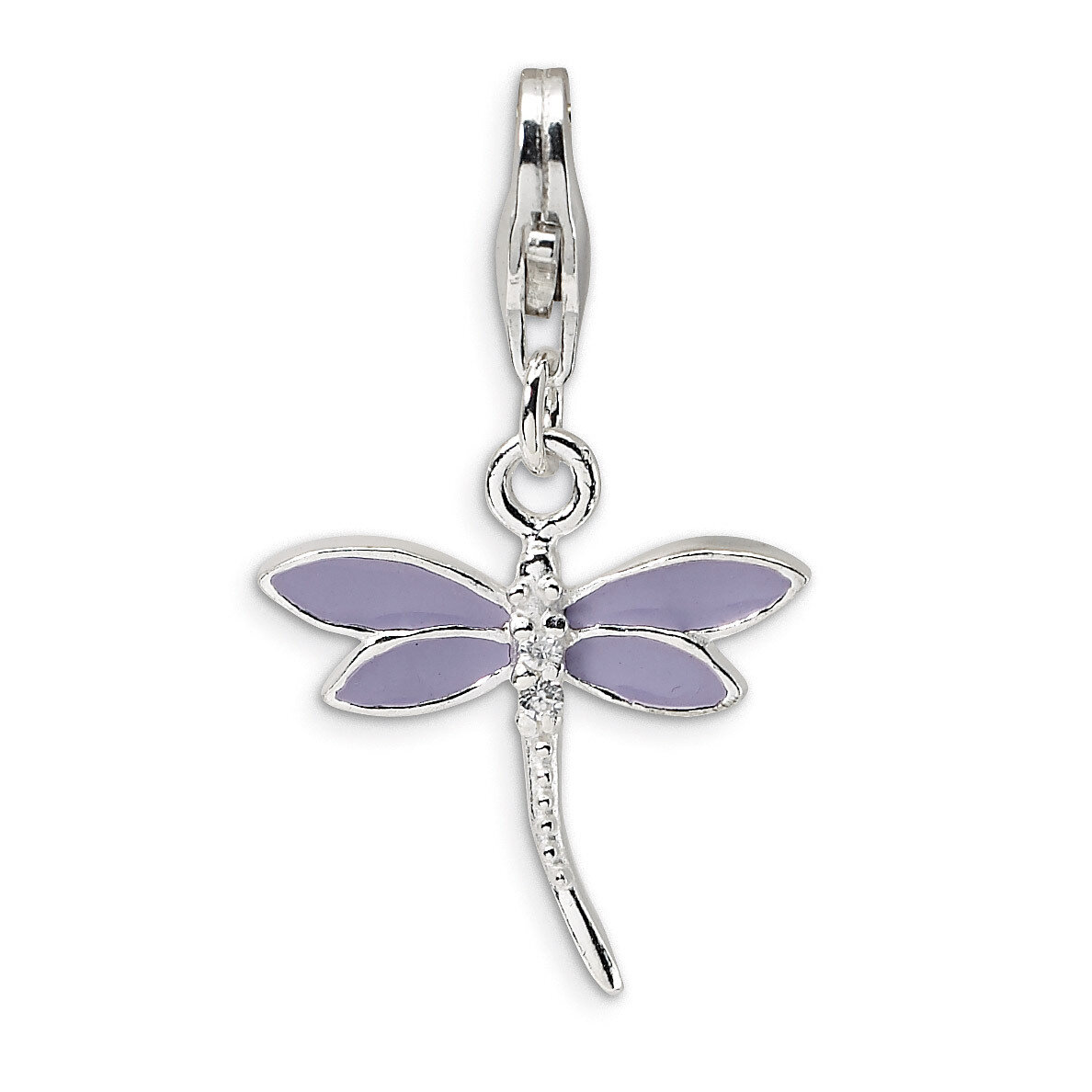 Lilac Enameled &amp; Synthetic Diamond Dragonfly Charm Sterling Silver QCC375 by Amore La Vita, MPN: QC…