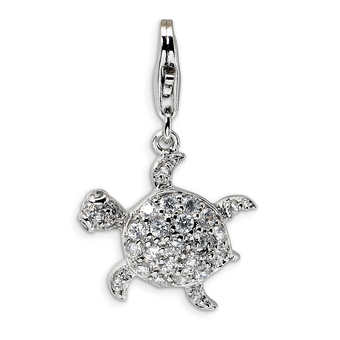 Sea Turtle Charm Sterling Silver Synthetic Diamond QCC381