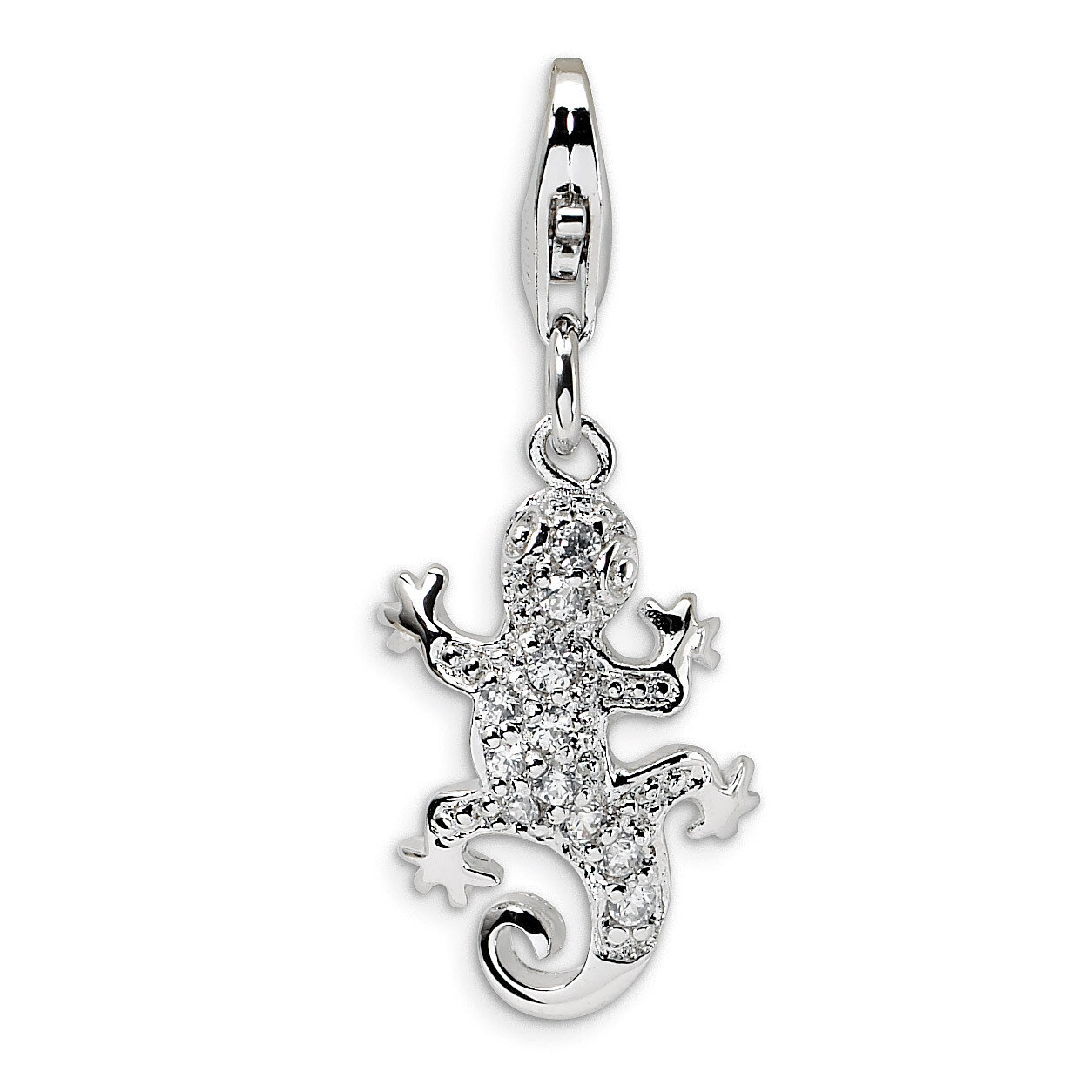 Lizard Charm Sterling Silver Synthetic Diamond QCC383