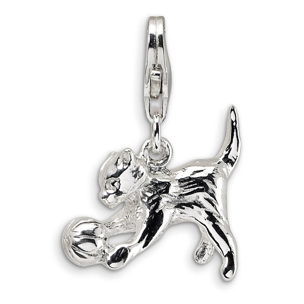 3-D Polished Kitten &amp; Ball Charm Sterling Silver QCC389 by Amore La Vita, MPN: QCC389, 883957333465