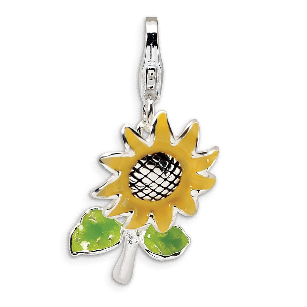 3-D Enameled Sunflower Charm Sterling Silver QCC400