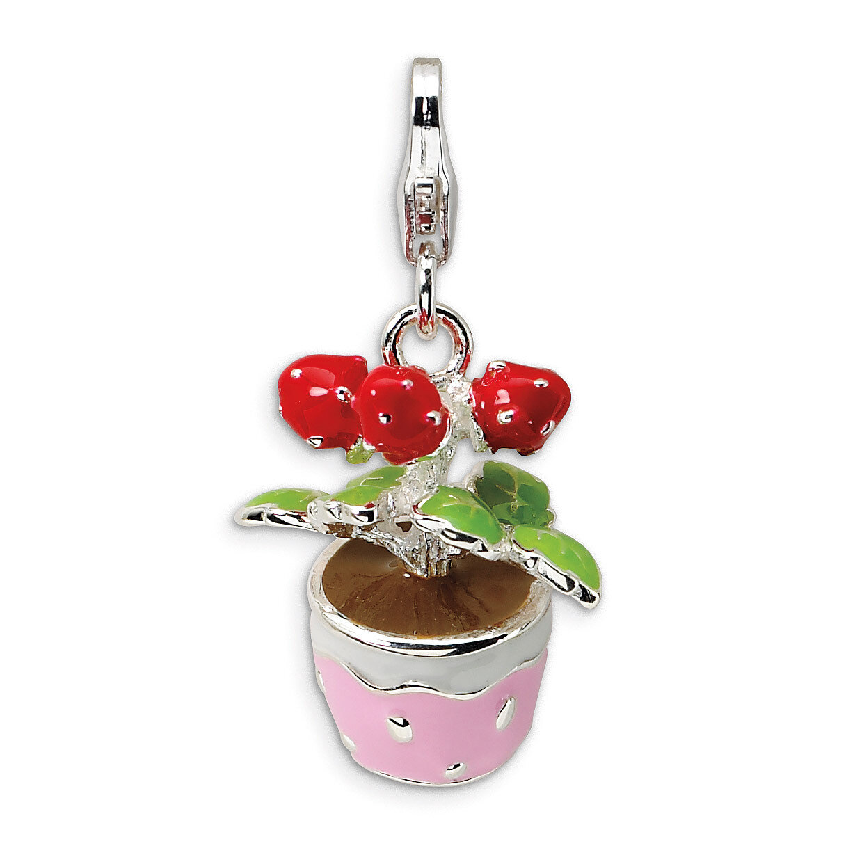 3-D Enameled Flowers in Pot Charm Sterling Silver QCC402