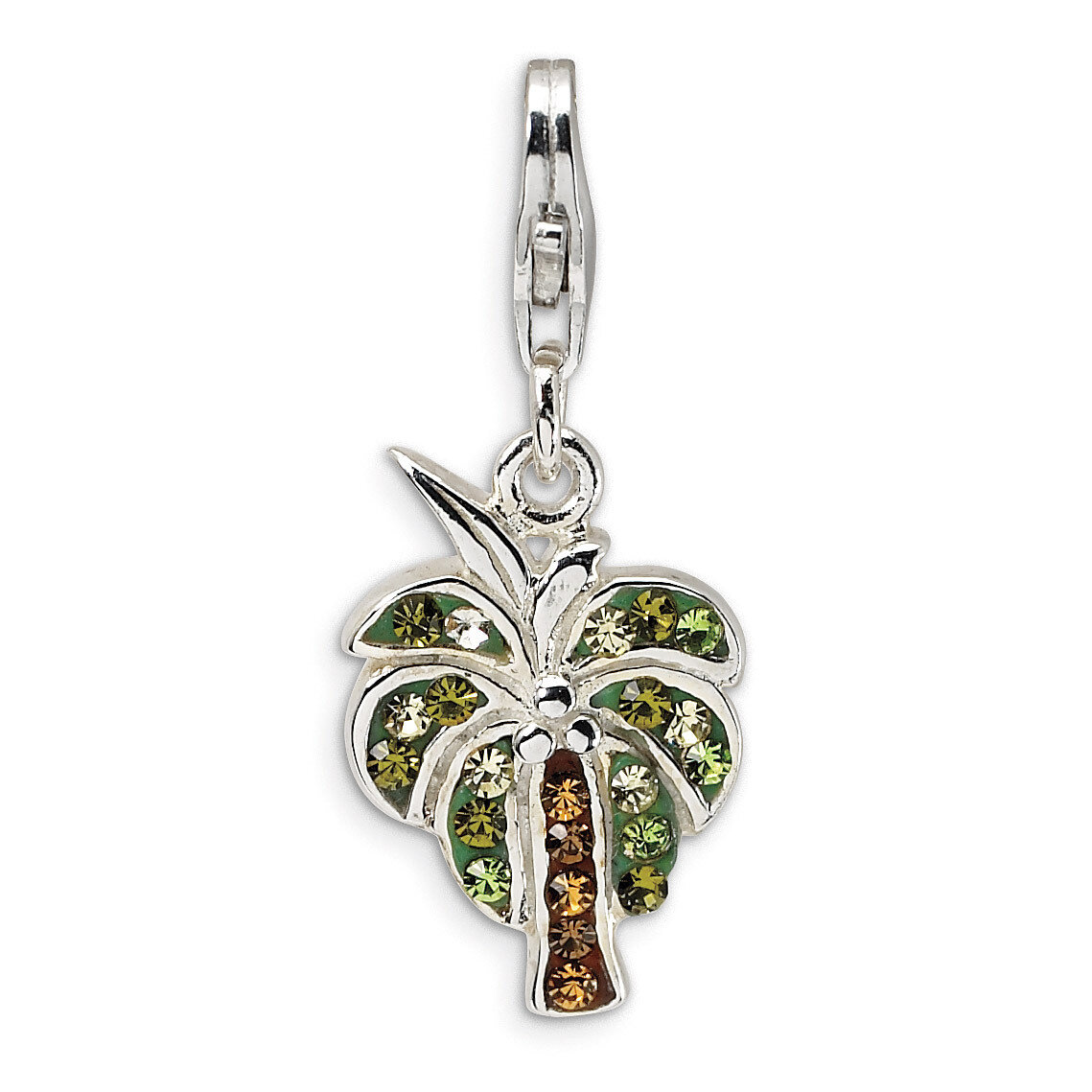 Polished Swarovski Element Palm Tree Charm Sterling Silver QCC416 by Amore La Vita, MPN: QCC416, 88…