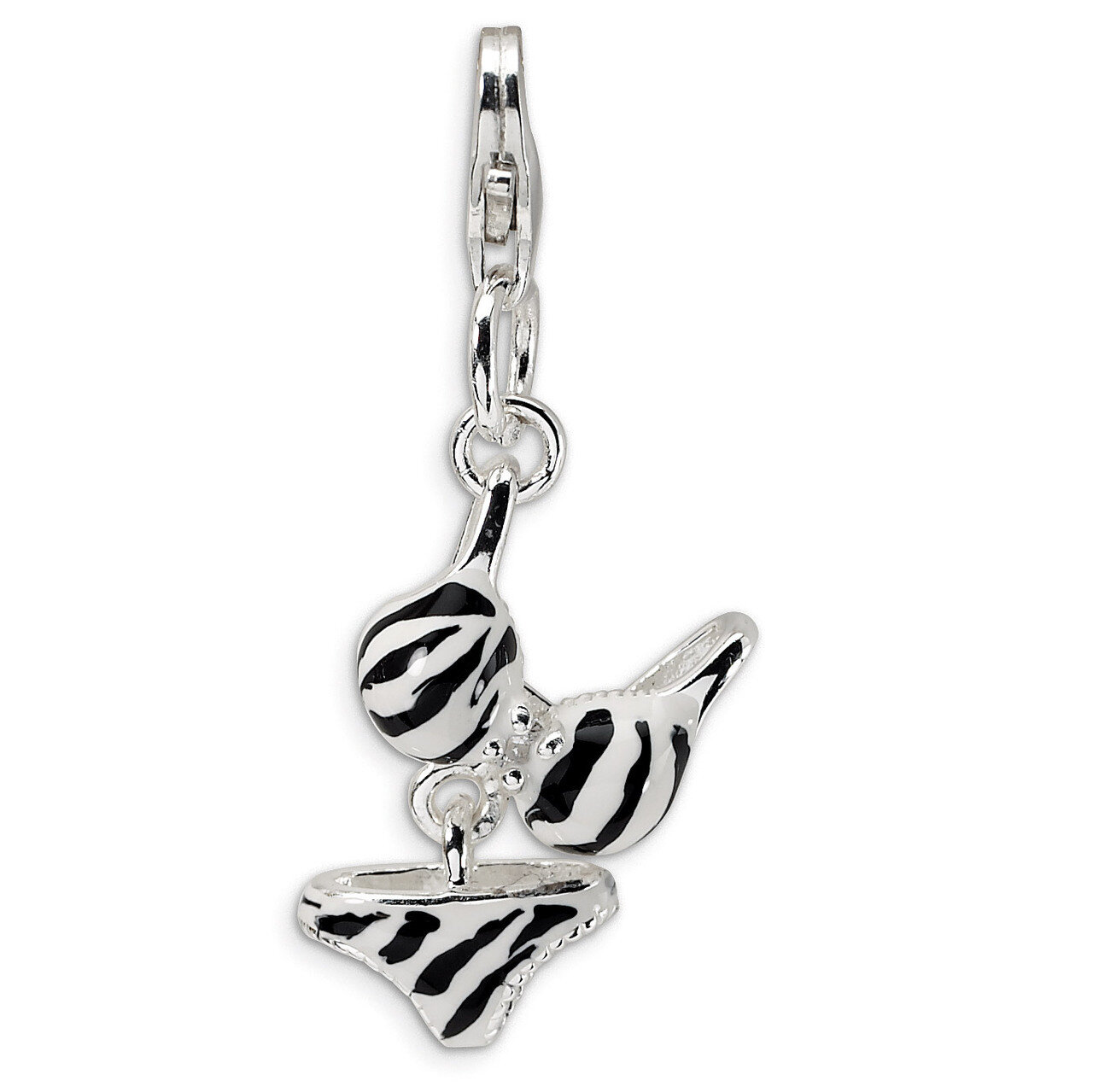 Polished Enamel Zebra Bikini Pendant Sterling Silver Synthetic Diamond QCC420 by Amore La Vita, MPN…