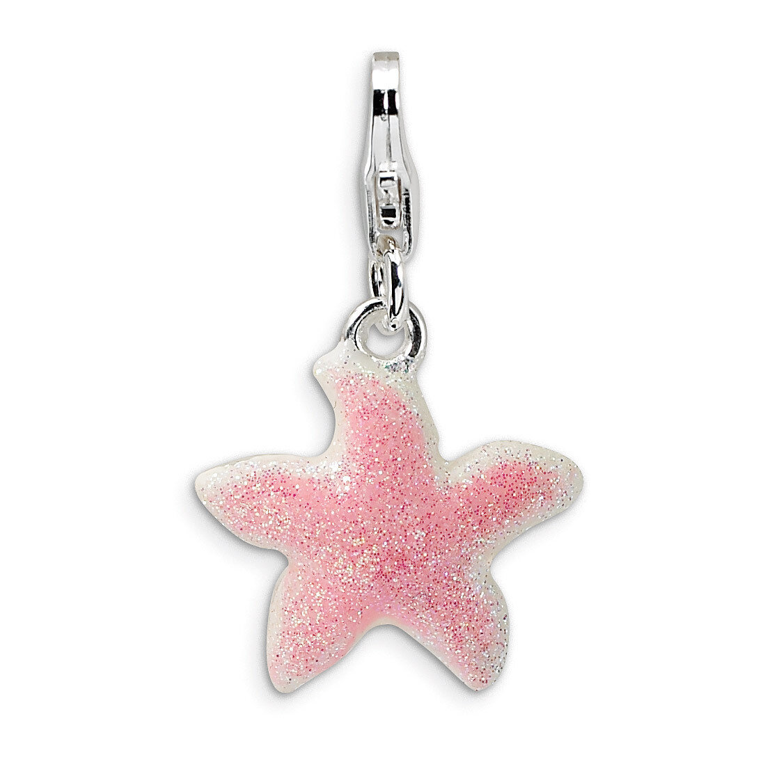 Pink Sparkle Starfish Charm Sterling Silver Enameled QCC424
