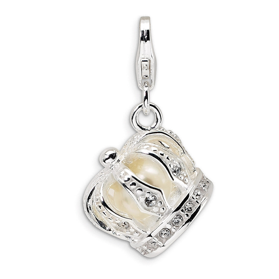 Swarovski Element &amp; Fresh Water Cultured Pearl Crown with Lobster Charm Sterling Silver QCC440 by A…