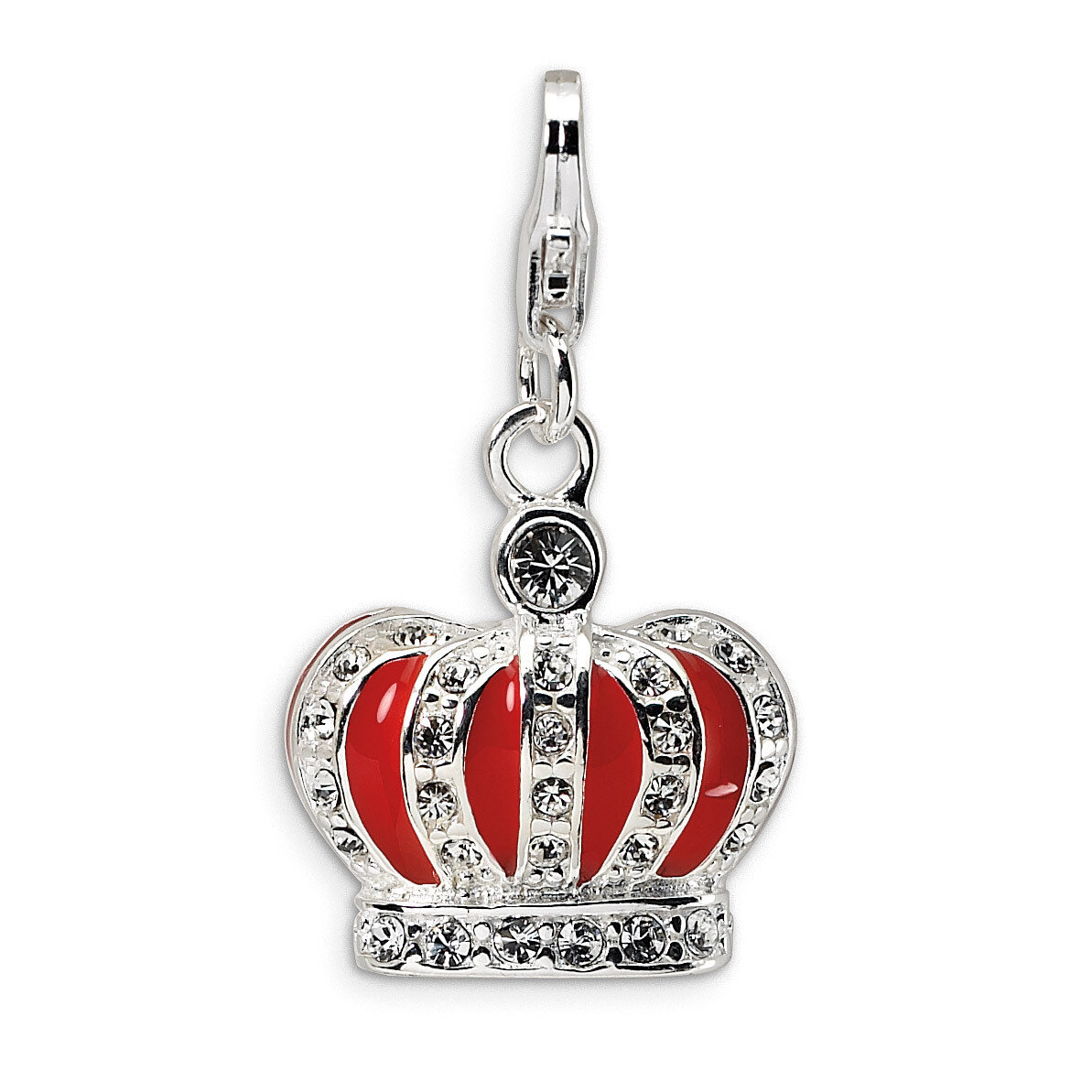 Swarovski Element & Red Enamel Crown with Lobster Charm Sterling Silver QCC441