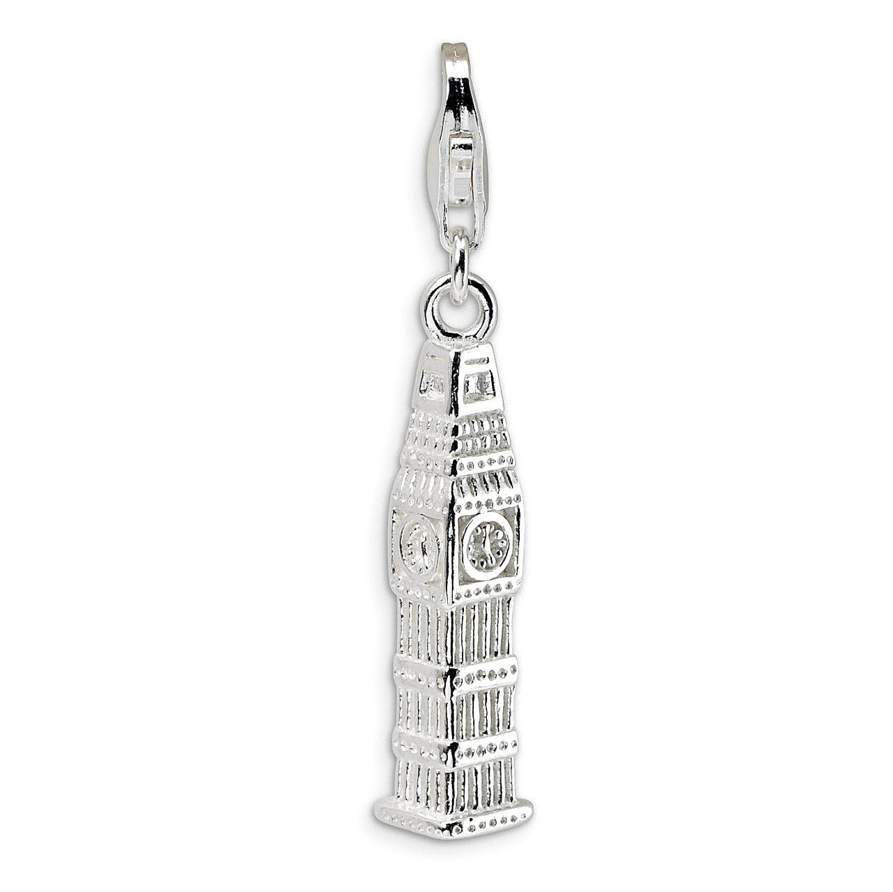 3-D Polished Clock Tower Charm Sterling Silver QCC444 by Amore La Vita, MPN: QCC444, 883957334011