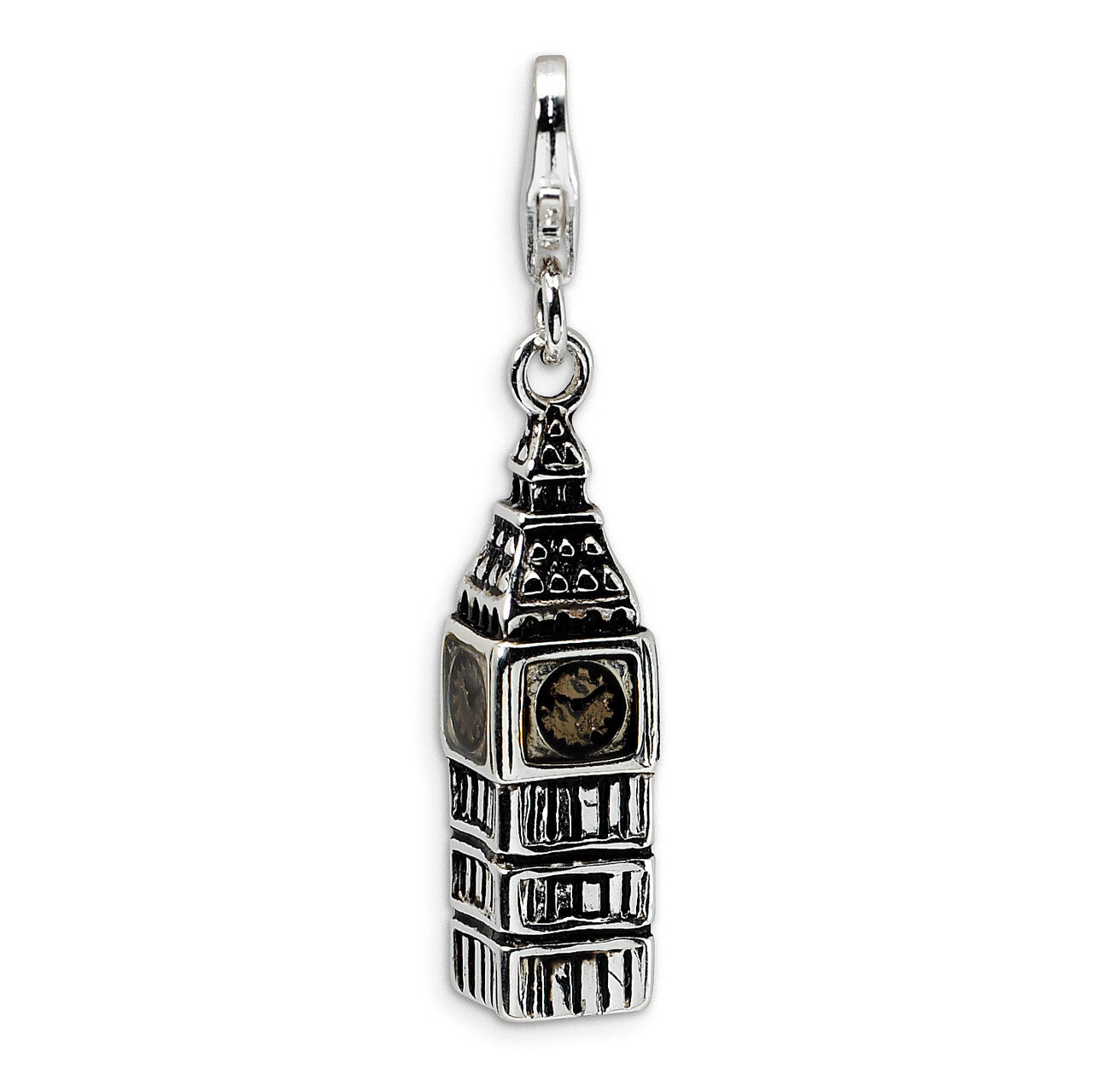 3-D Antiqued Big Ben Charm Sterling Silver QCC446 by Amore La Vita, MPN: QCC446, 883957334035