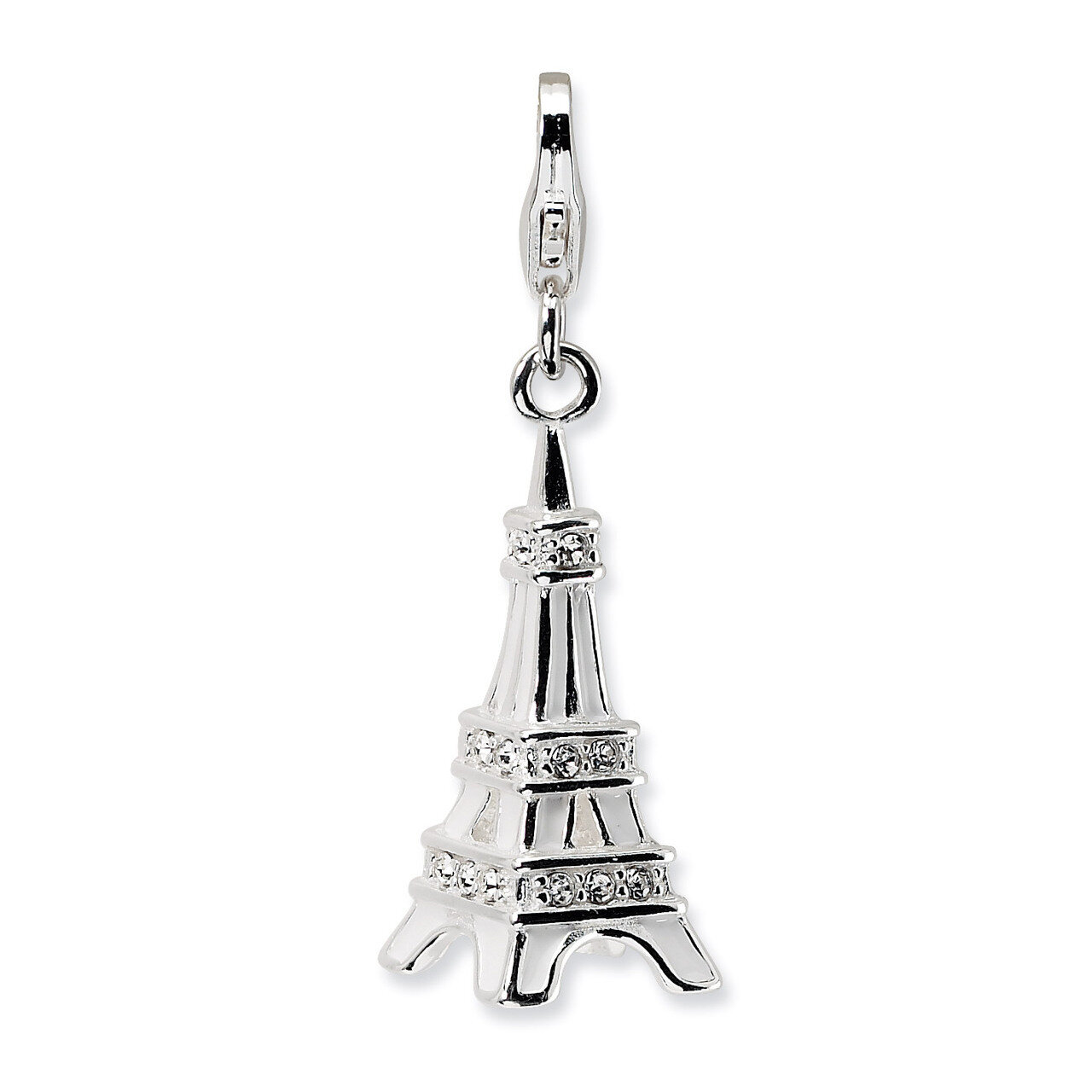 3-D Enamel Swarovski Element Eiffel Tower with Lobster Charm Sterling Silver QCC448
