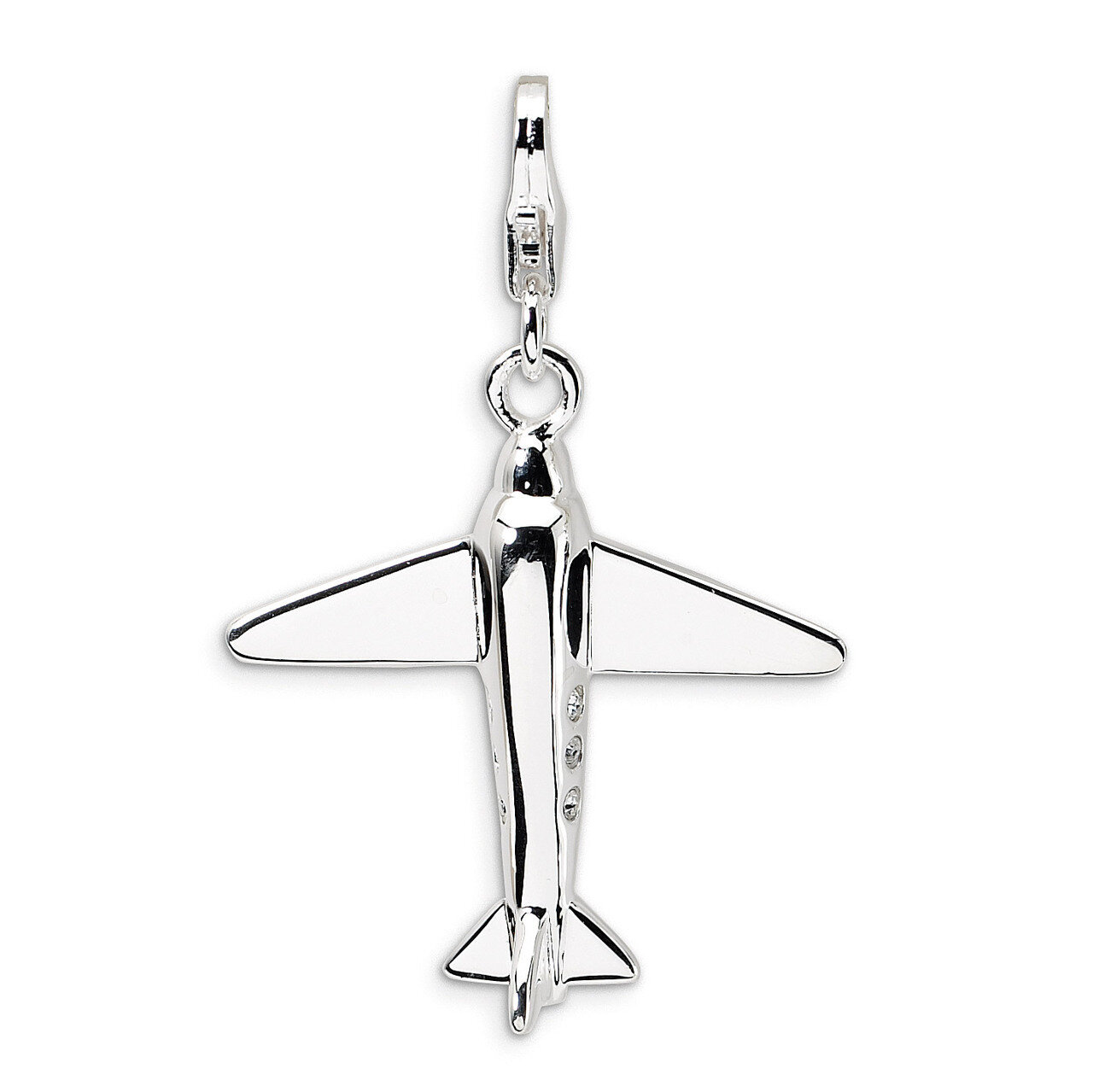 3-D Swarovski Element Airplane Charm Sterling Silver QCC458 by Amore La Vita, MPN: QCC458, 88395733…