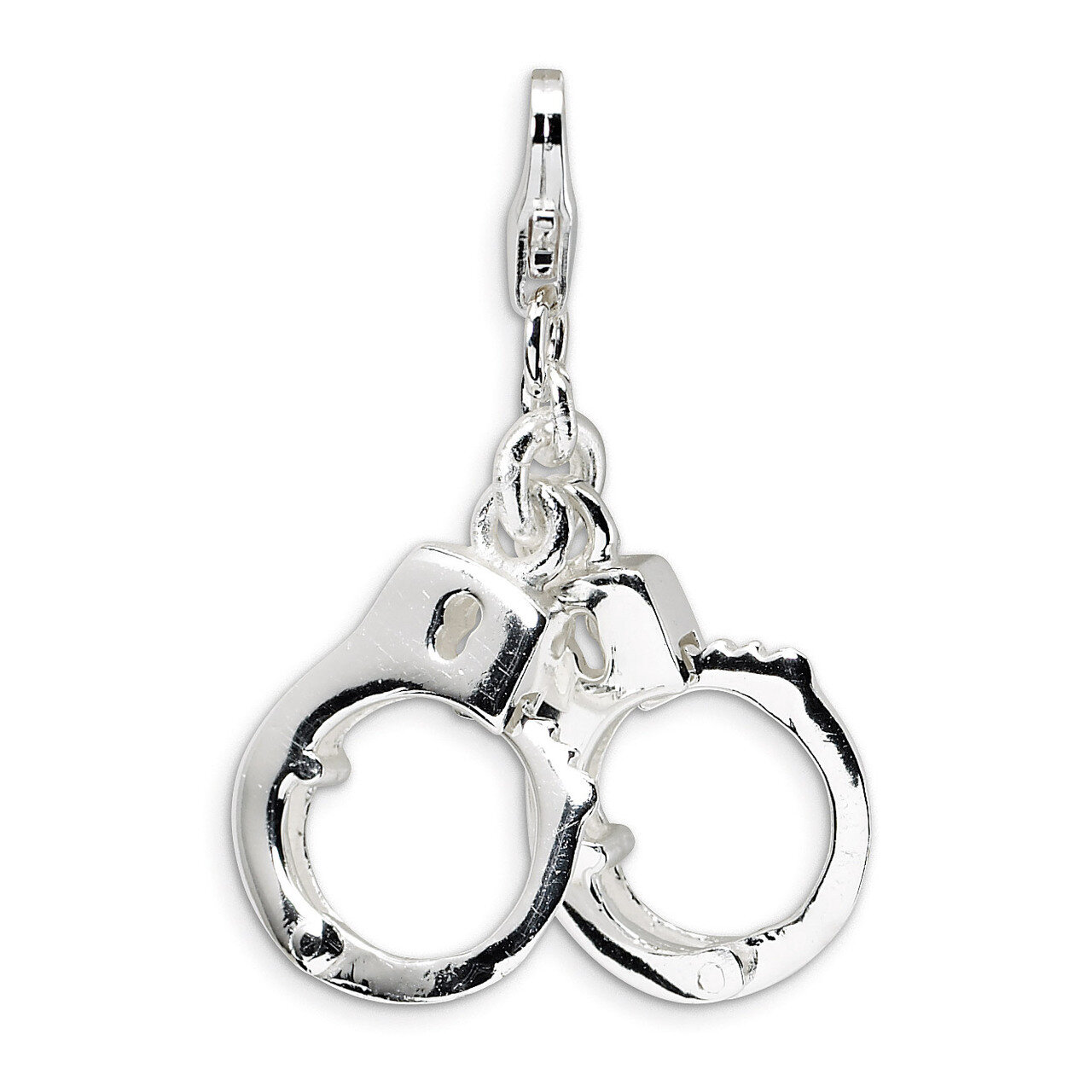 3-D Polished Movable Hand Cuffs Charm Sterling Silver QCC473