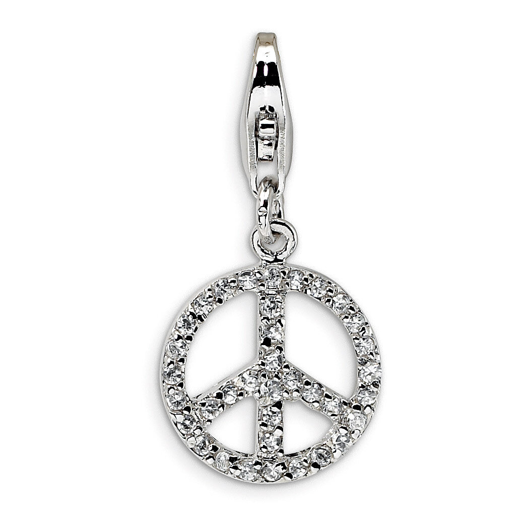 Small Synthetic Diamond Peace Sign Charm Sterling Silver QCC474