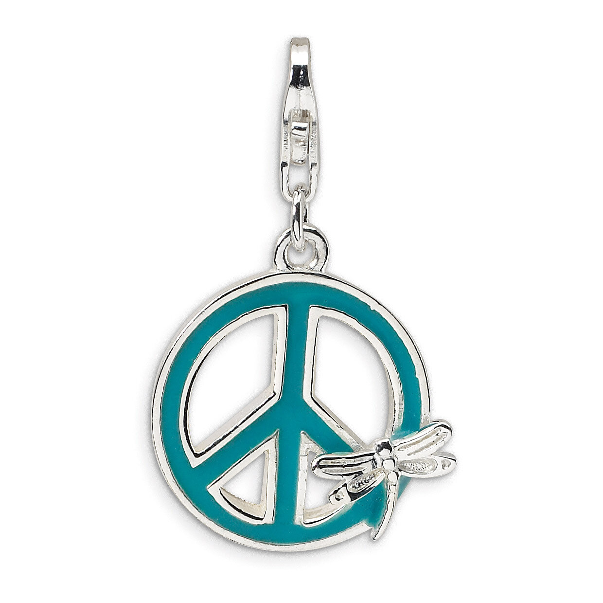 Peace Sign with Dragonfly Charm Sterling Silver Enamel QCC477
