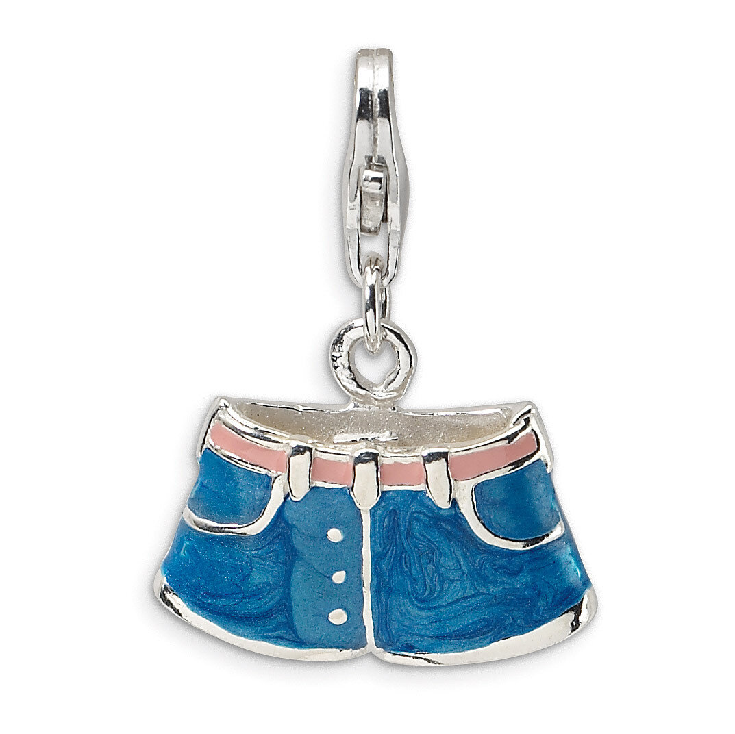 3-D Enameled Blue Jean Shorts Charm Sterling Silver QCC483