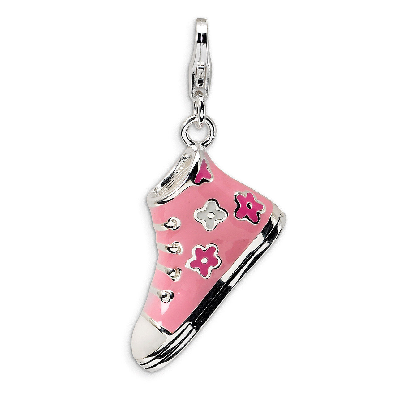 3-D Enameled Pink High Top Sneaker Charm Sterling Silver QCC485