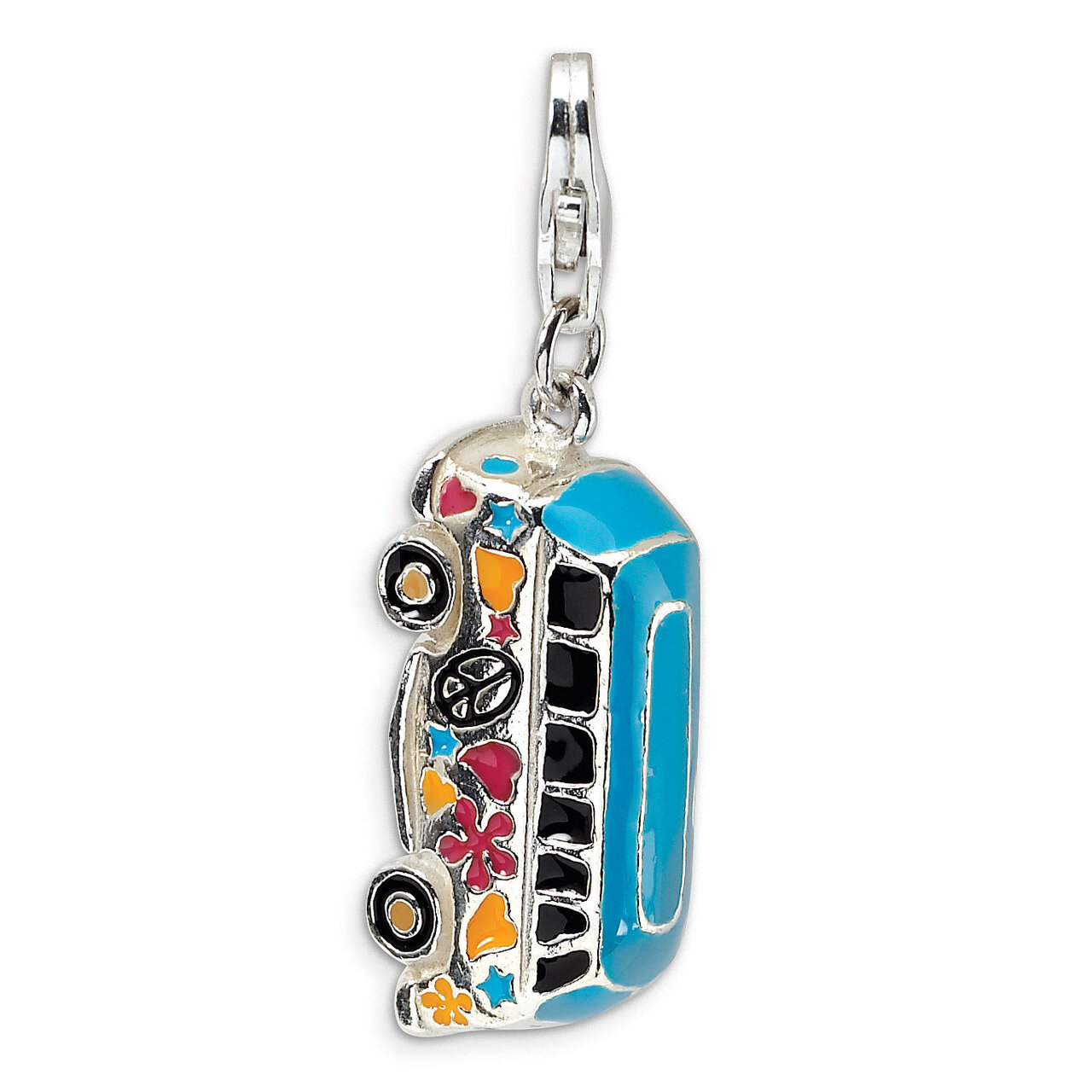 3-D Enameled Hippie Bus Charm Sterling Silver QCC492