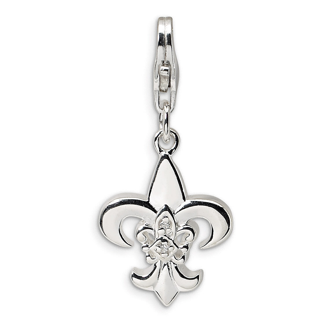Polished Fleur de Lis Charm Sterling Silver Synthetic Diamond QCC509 by Amore La Vita, MPN: QCC509,…