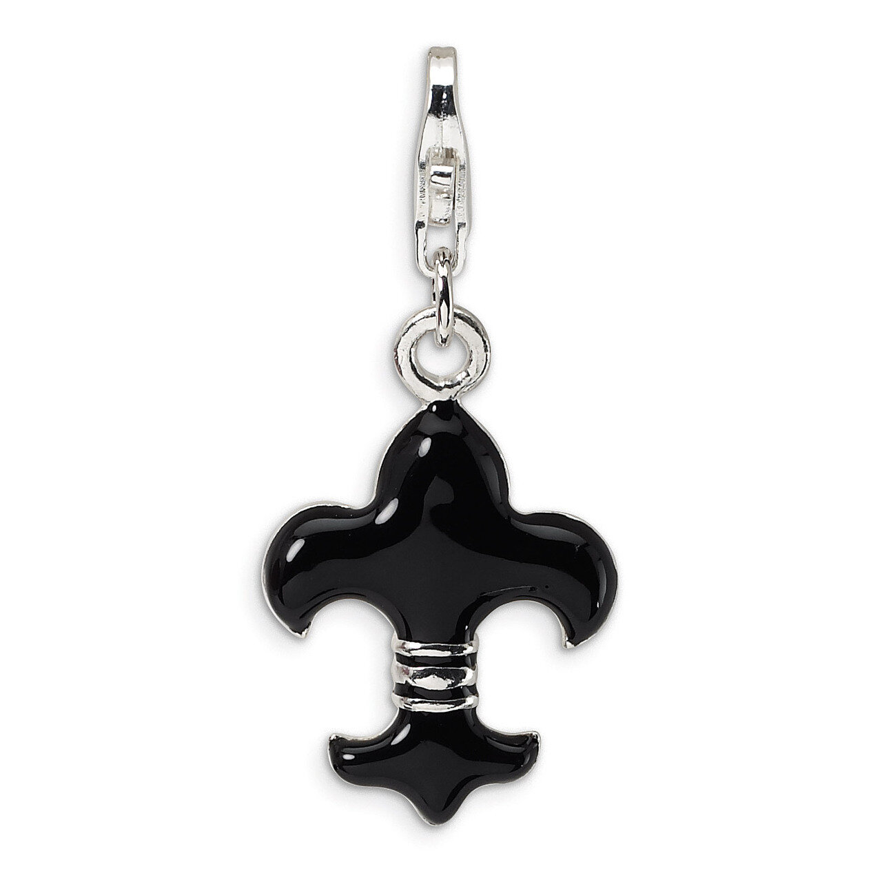 Black Enameled Fleur de Lis Charm Sterling Silver QCC512 by Amore La Vita, MPN: QCC512, 883957334691