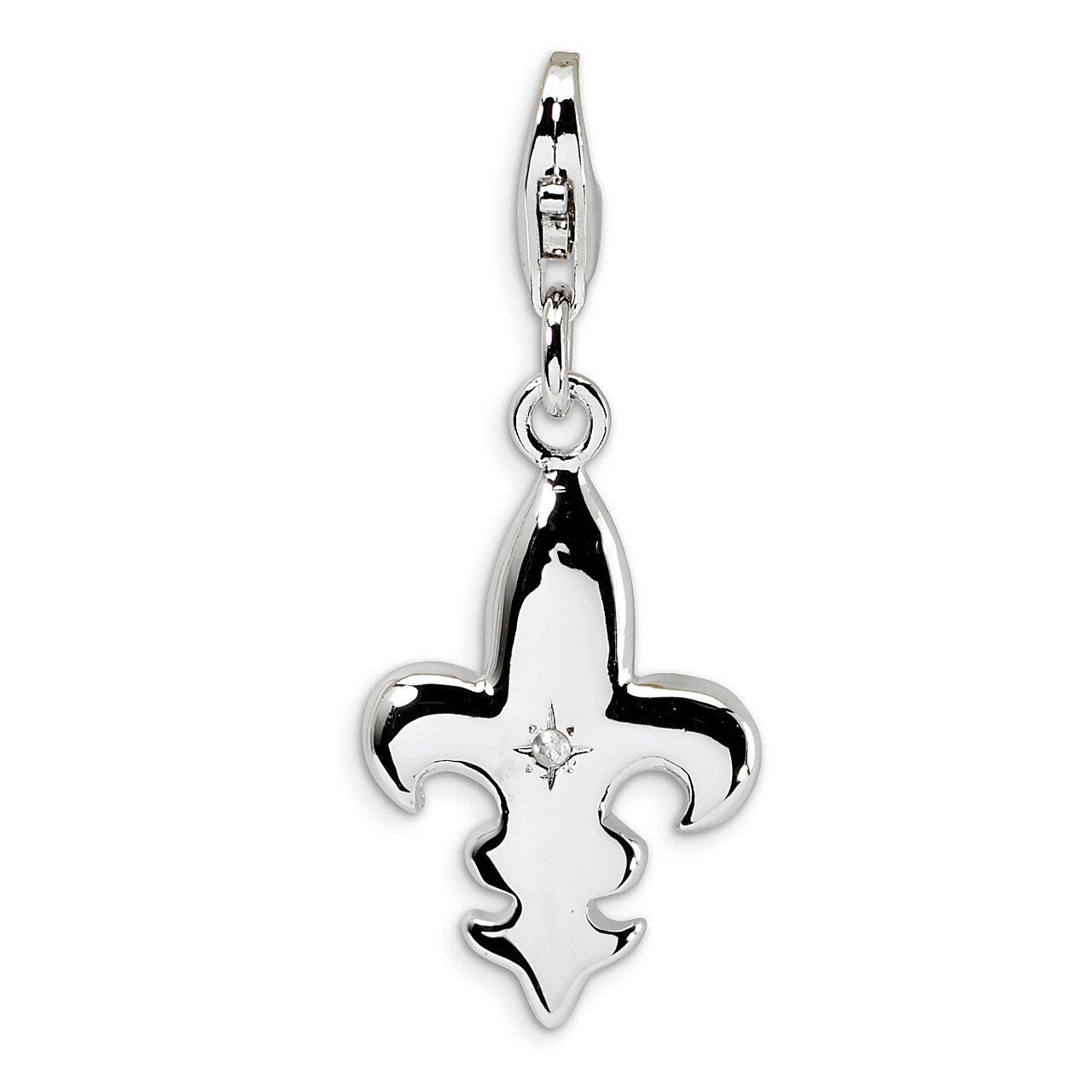 Polished Fleur de Lis with Charm Sterling Silver Synthetic Diamond QCC513 by Amore La Vita, MPN: QC…