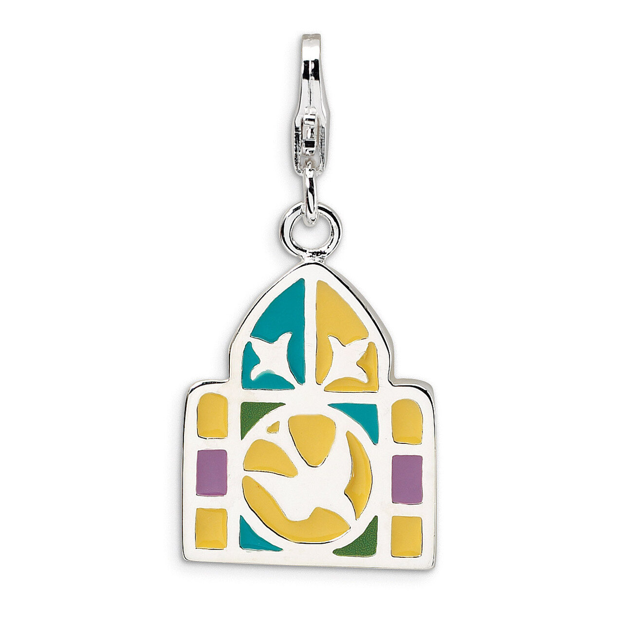 3-D Enameled Stain GlaWindow Charm Sterling Silver QCC520