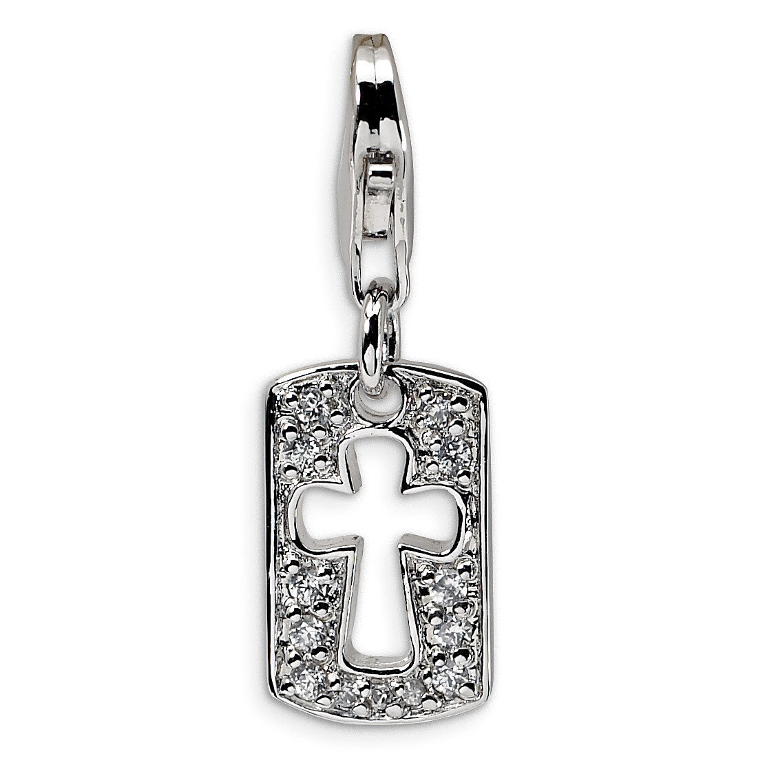 Cut-out Cross/Faith Clip-on Charm Sterling Silver Synthetic Diamond QCC523 by Amore La Vita, MPN: Q…