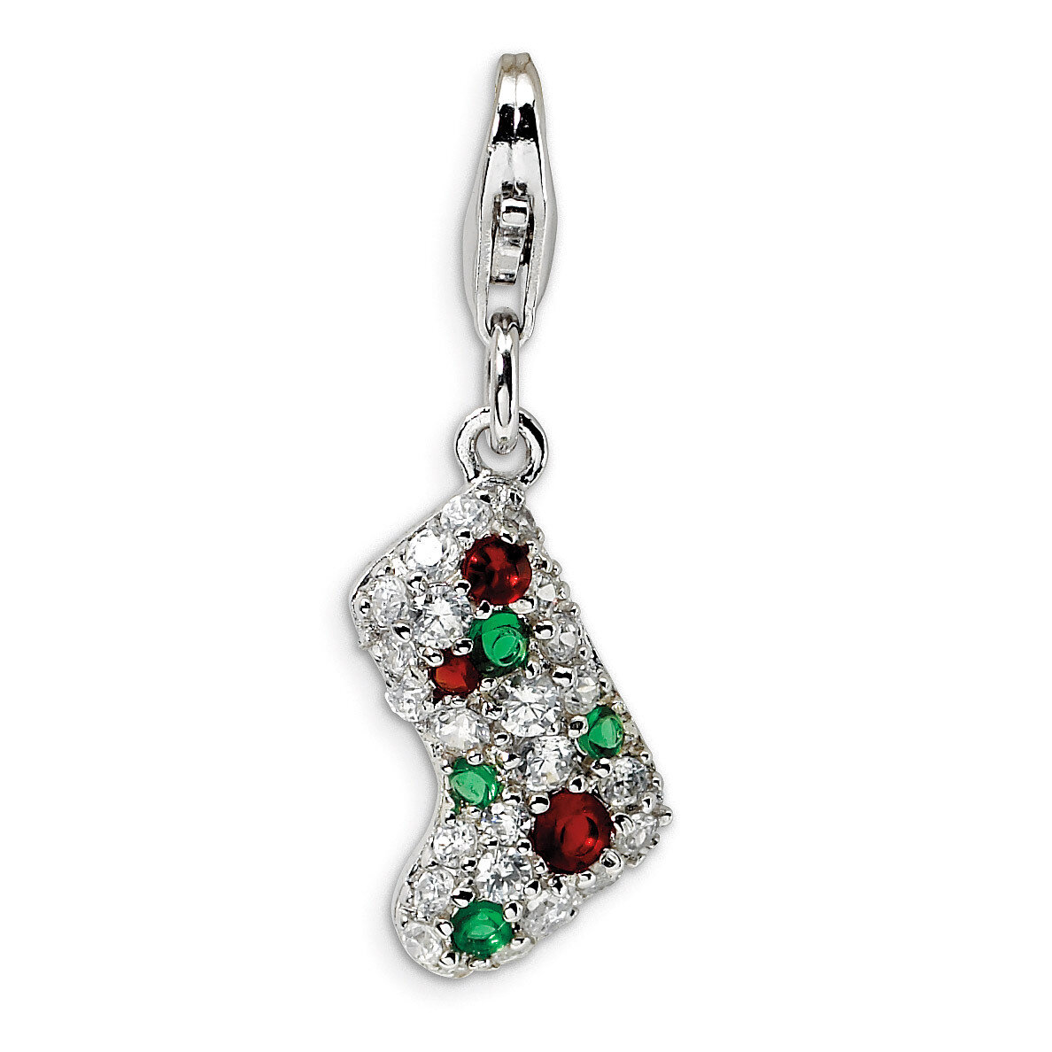 Mulitcolor Synthetic Diamond Stocking Charm Sterling Silver QCC525 by Amore La Vita, MPN: QCC525, 8…