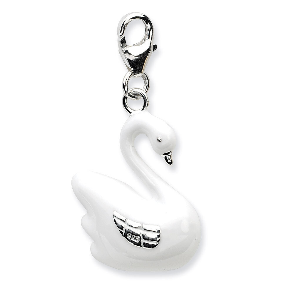 3-D Enameled SwanCharm Sterling Silver QCC568