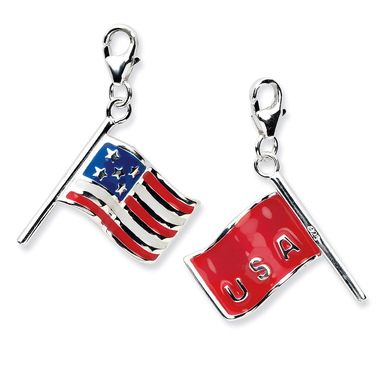 3-D Enameled American Flag Charm Sterling Silver QCC571