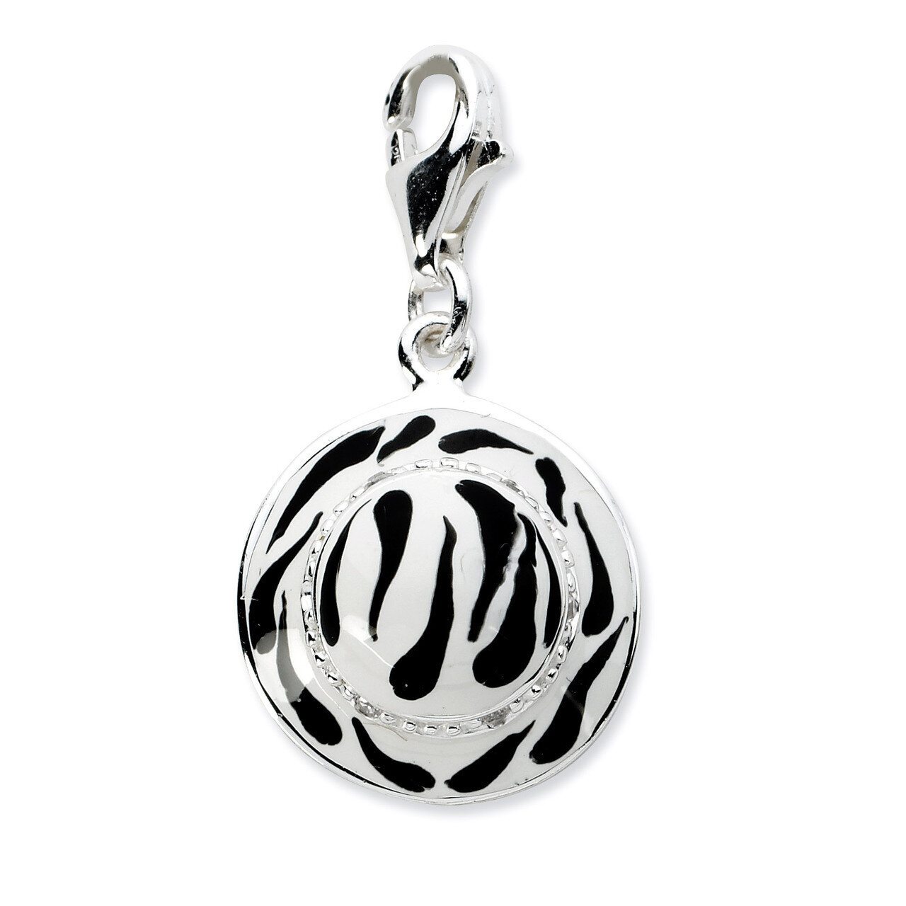 Enamel Zebra Hat Charm Sterling Silver Click-on Synthetic Diamond QCC573 by Amore La Vita, MPN: QCC…